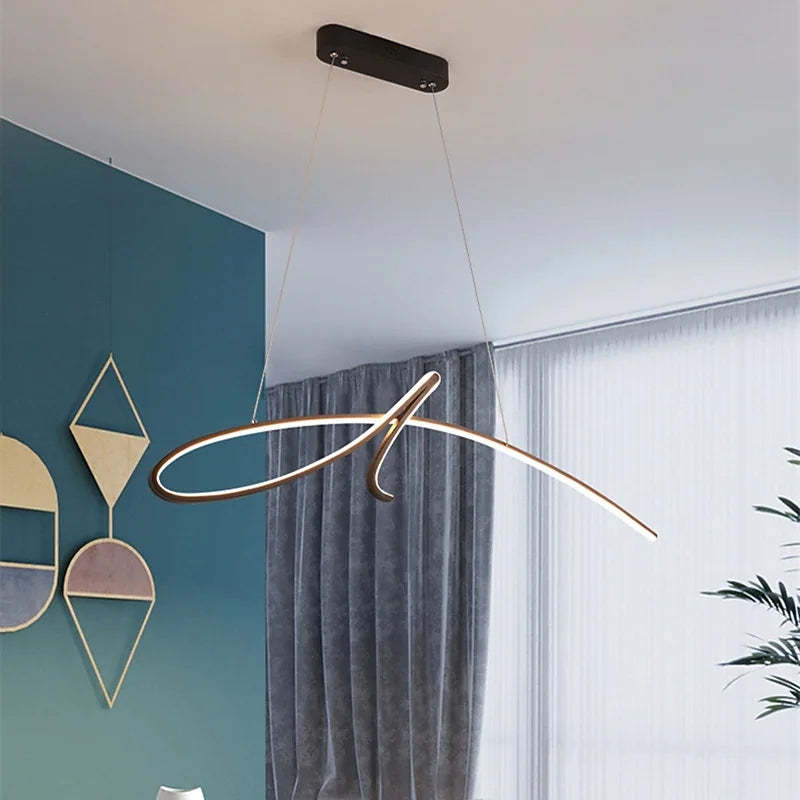 Arisha Pendant Light Irregular-curved Modern, Metal, Black/Gold, Restaurant - Neutralighting