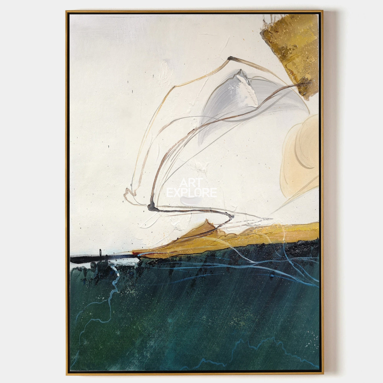 Wall Art Gold Abstract Coastal Landscape Modern Texture Living Room | Neutralighting