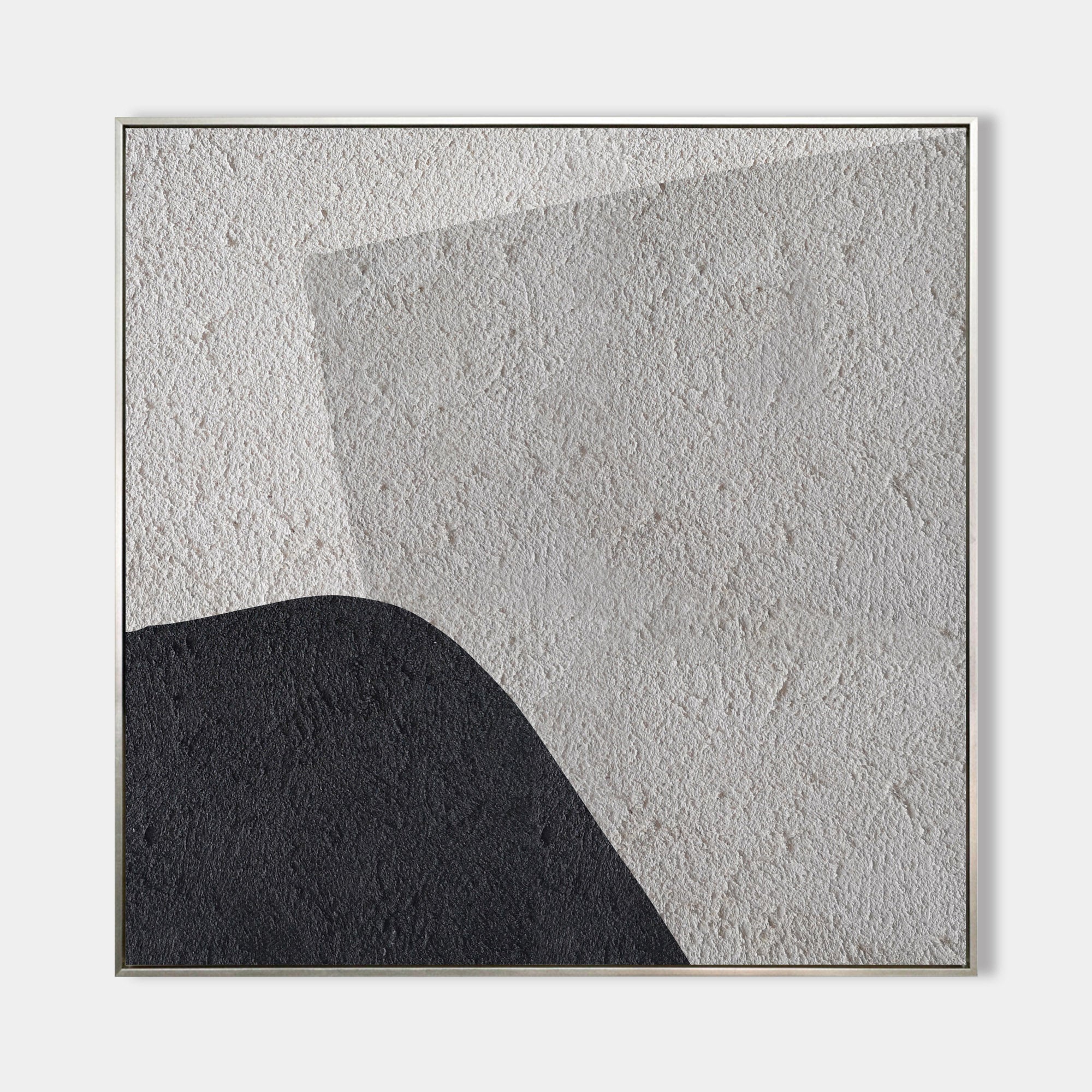Grey‑Black‑Beige Square Abstract Curved‑Shape Coarse‑Textured Artwork
