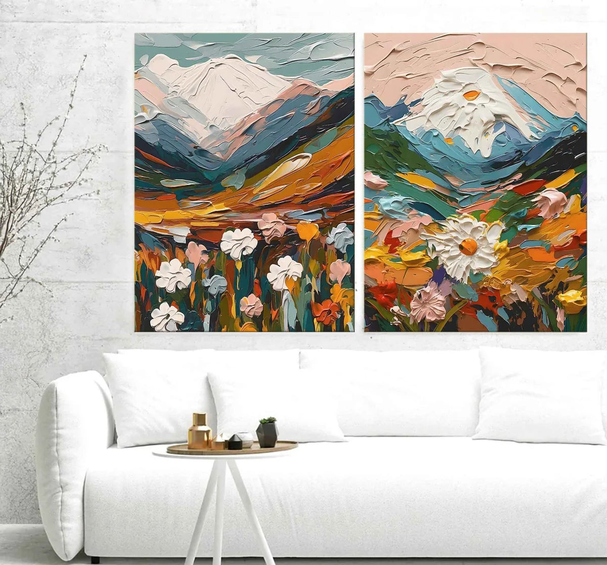 Mountain Floral Diptych 3D Impasto Painting