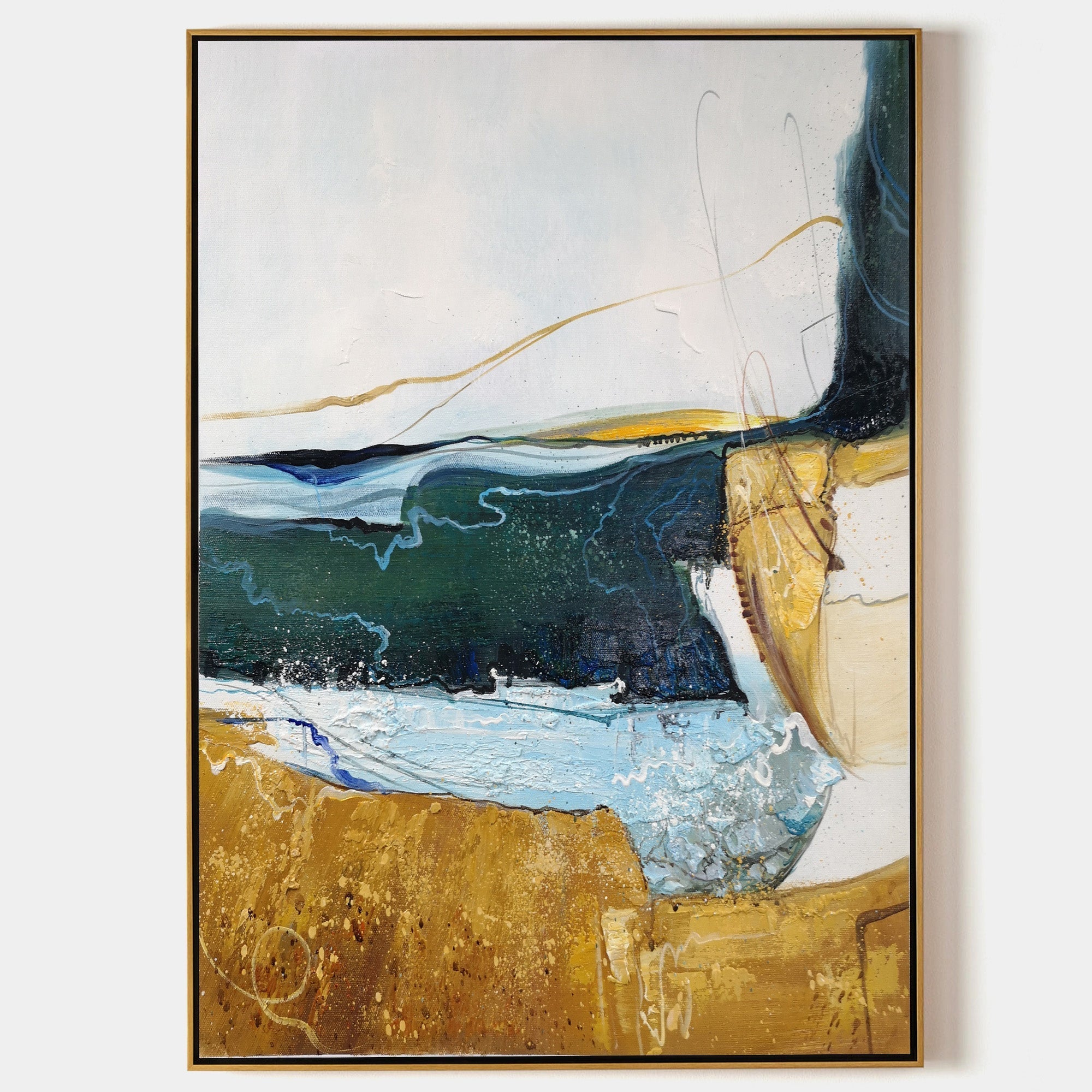 Coastal Abstract Blue Gold Organic Textured Wall Art