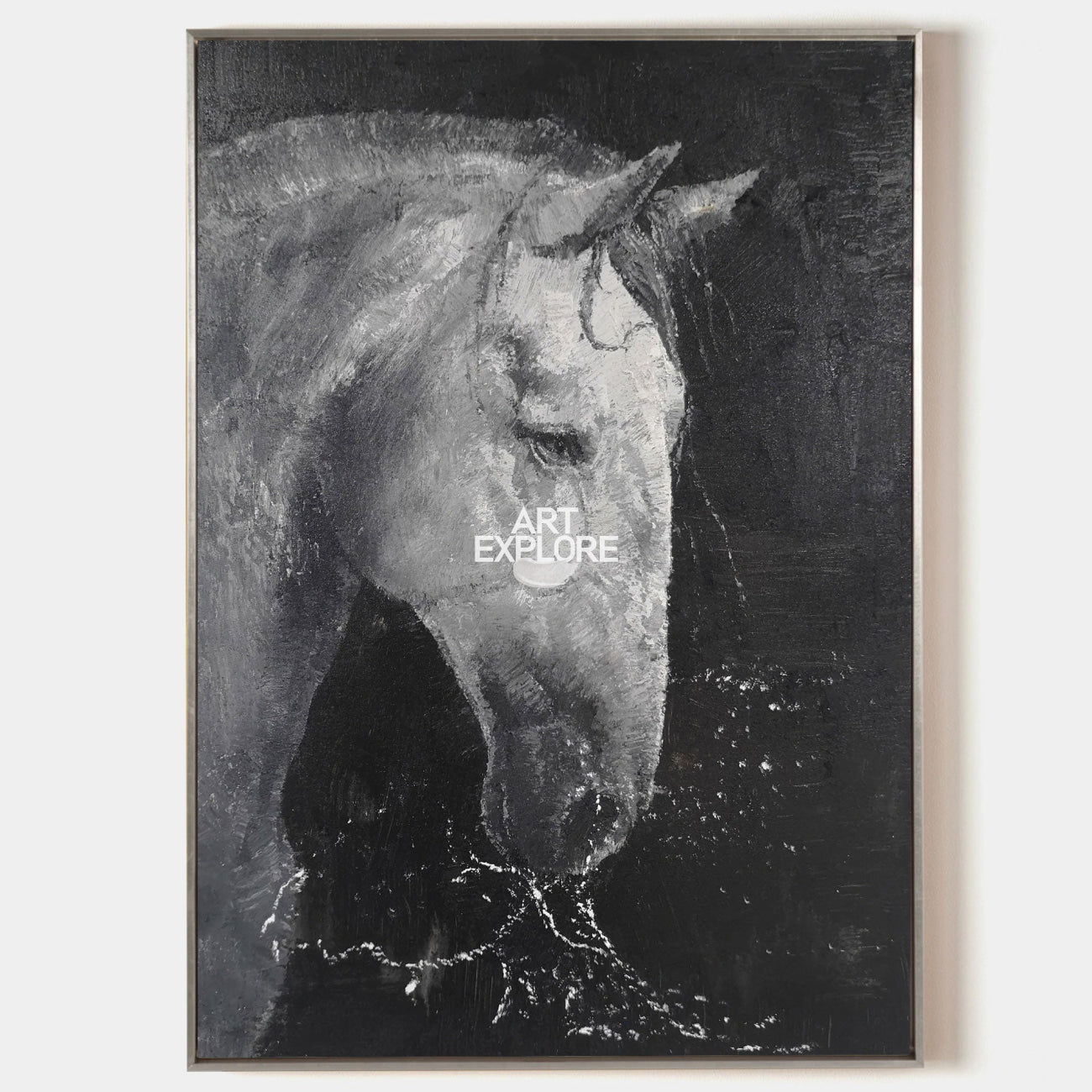 Black White Horse Portrait Canvas Wall Art