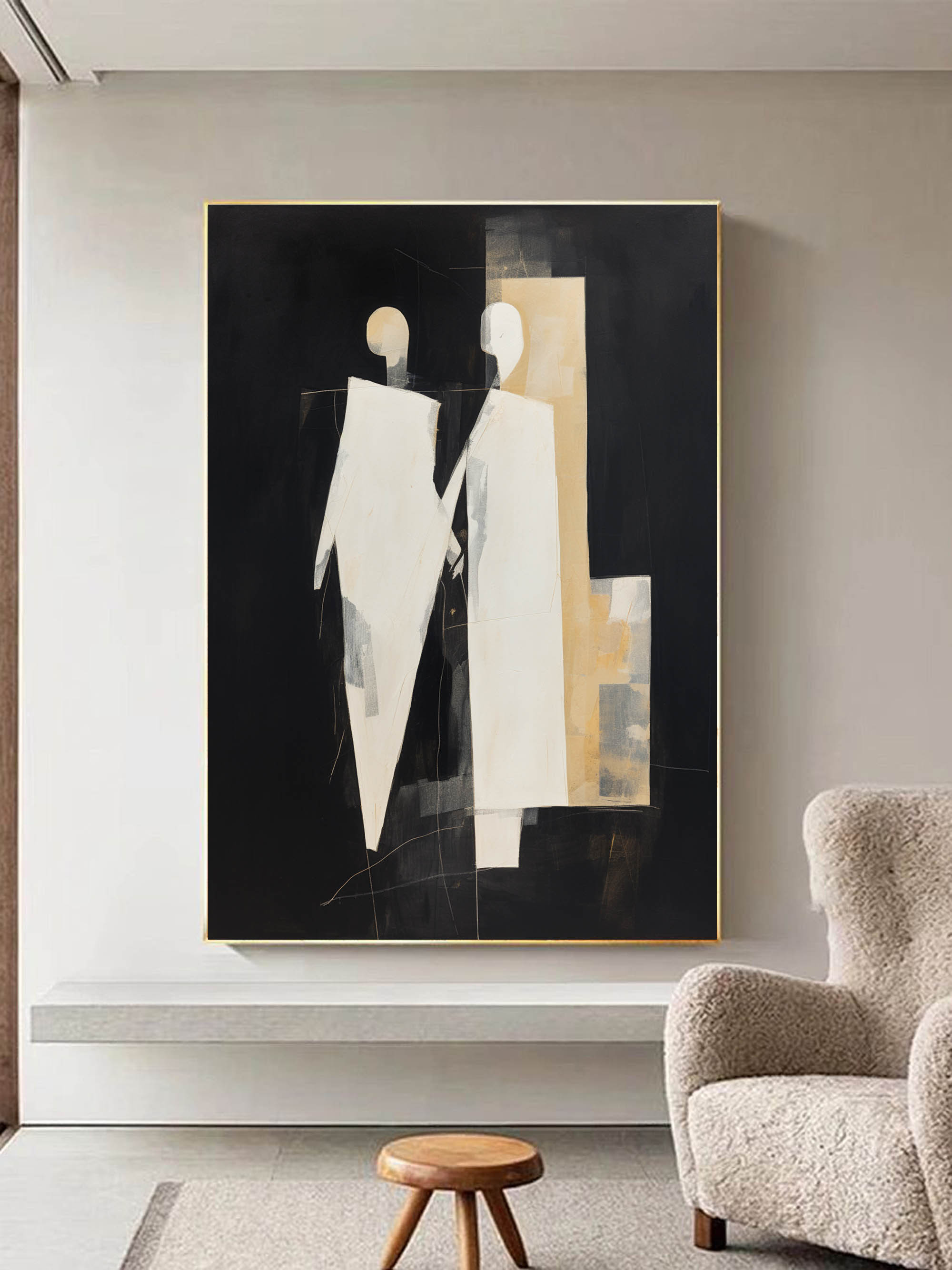 Wall Art Black Beige Abstract Figure Collage