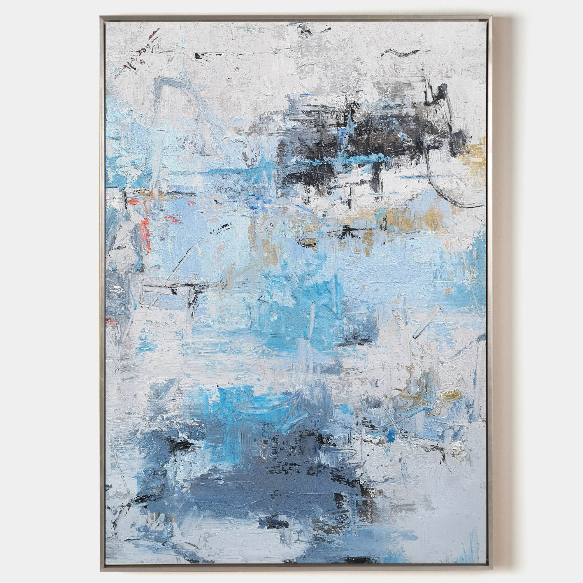 Modern Blue Grey Abstract Textured Painting