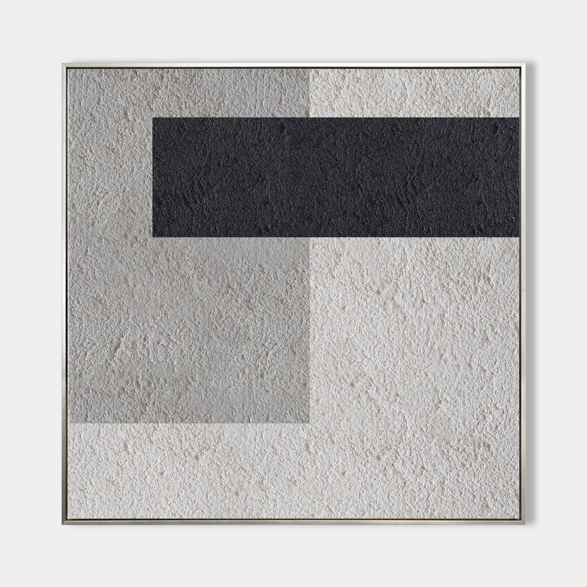 Black‑Grey‑Beige Square Geometric Block‑Segment Contrast‑Textured Artwork