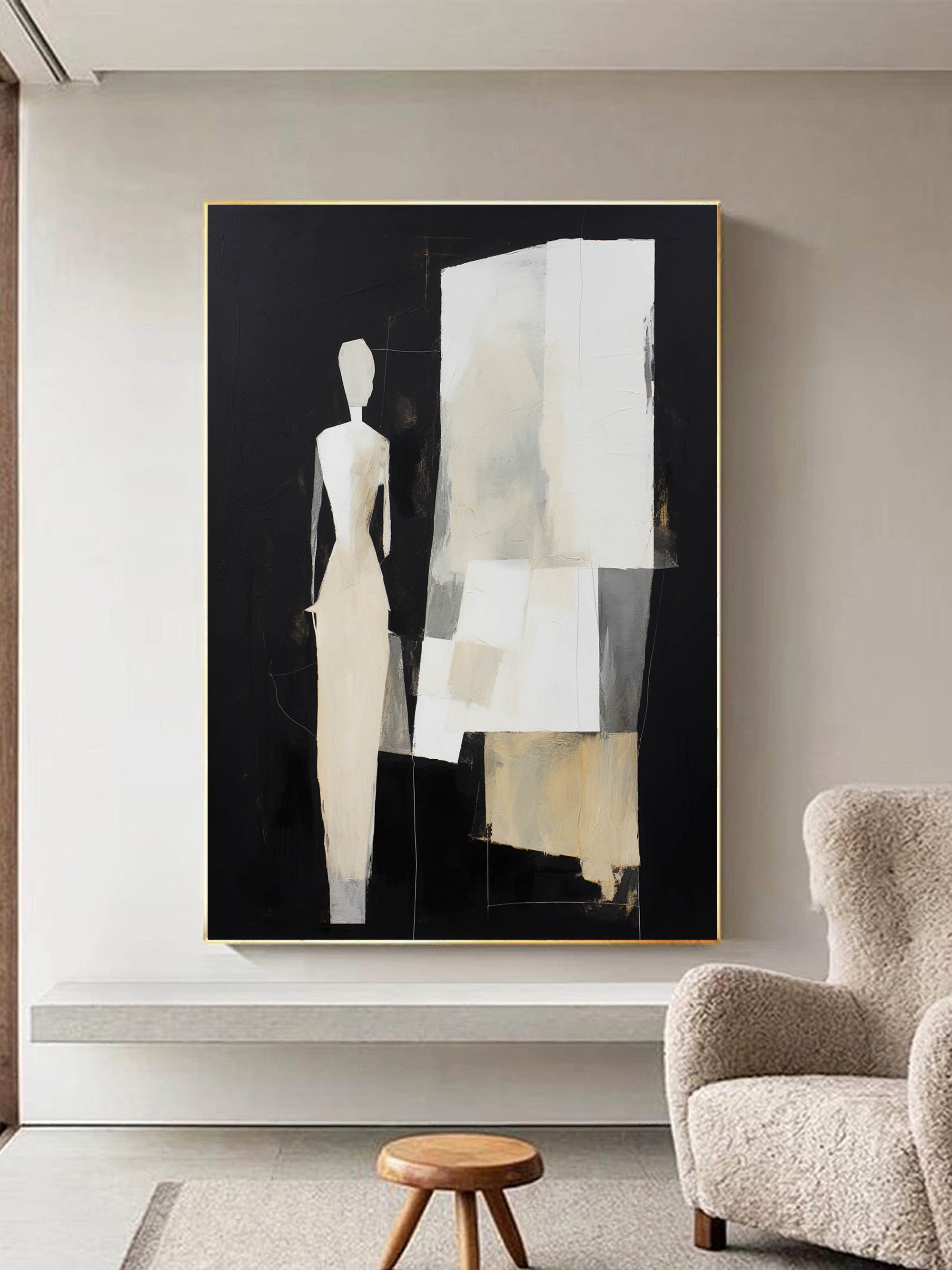 Wall Art Contemporary Abstract Silhouettes Linen Canvas