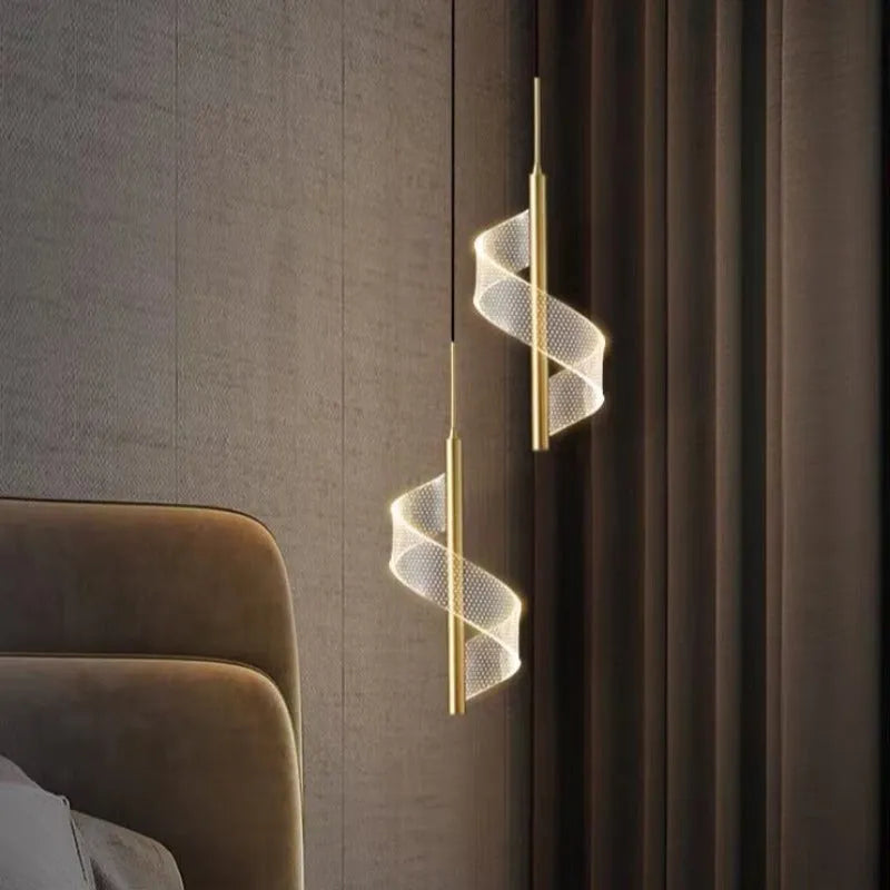 Zeva Vintage Golden Ribbon Pendant Light, Metal/Acrylic - Neutralighting