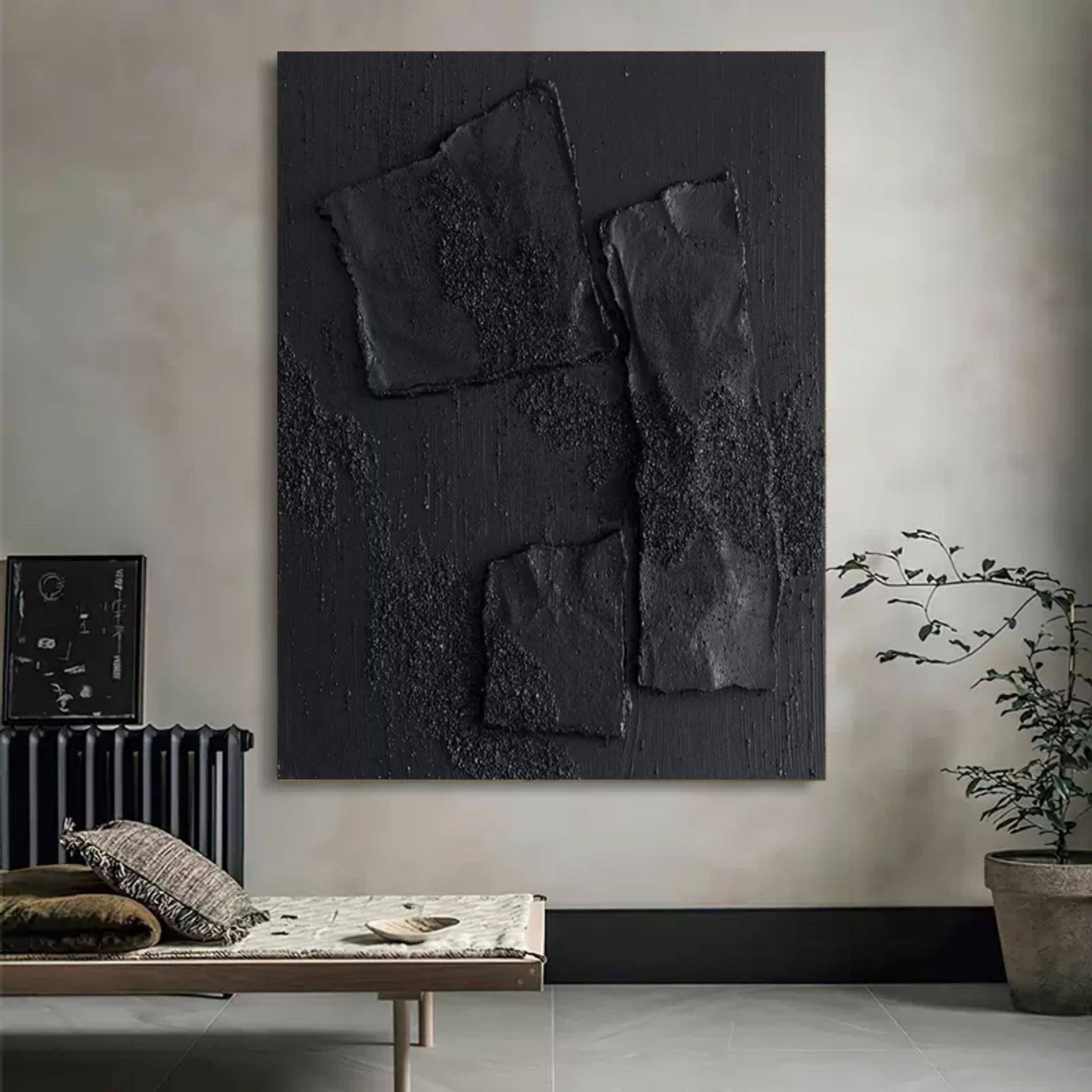 Wall Art Black Monochrome Irregular Block