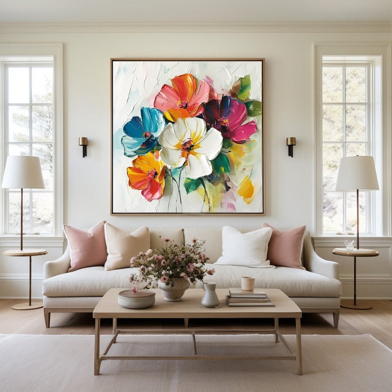 Wall Art Colorful Abstract Floral Modern Impasto Texture Living Room | Neutralighting