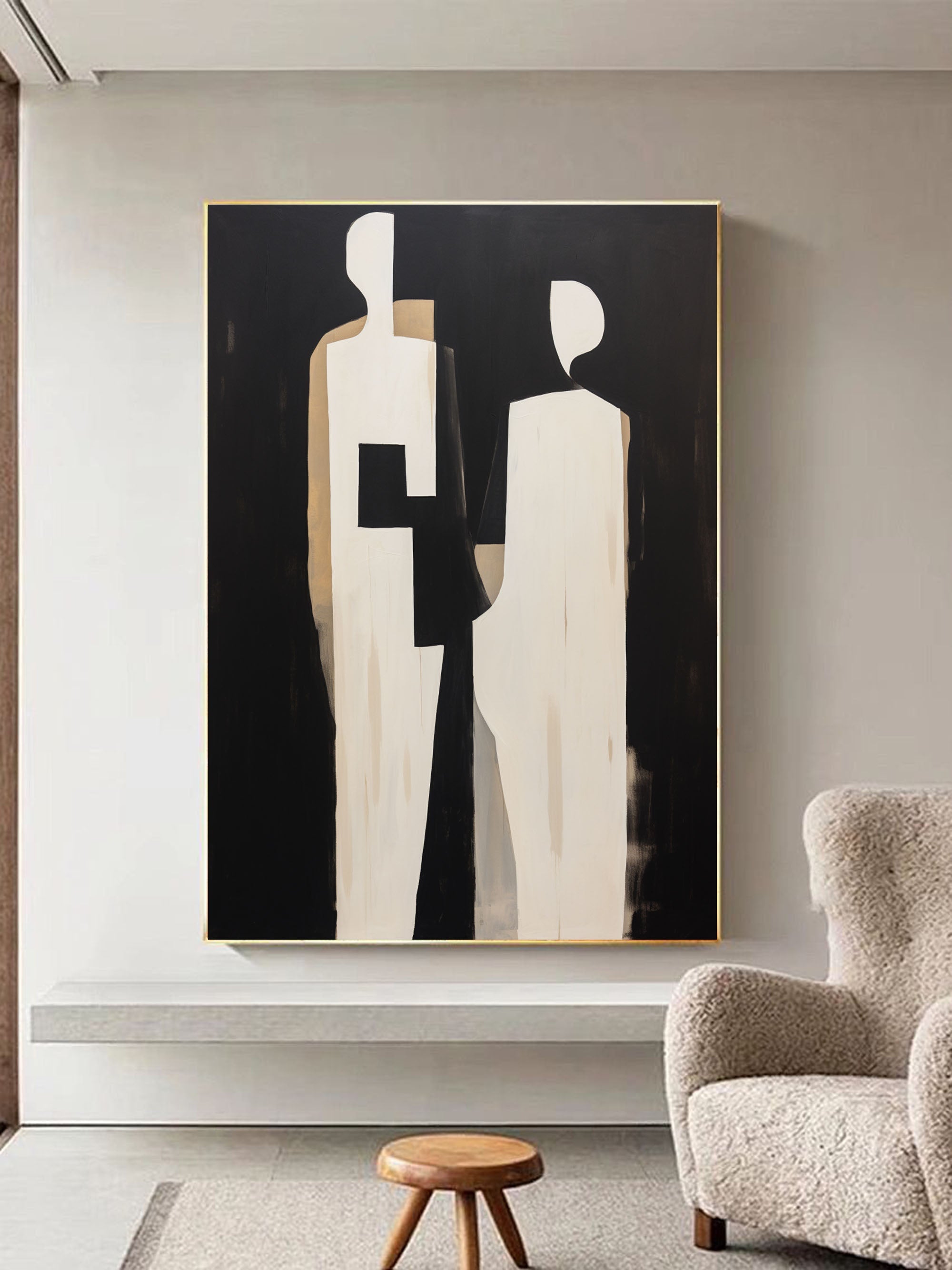 Wall Art Black Beige Abstract Couple