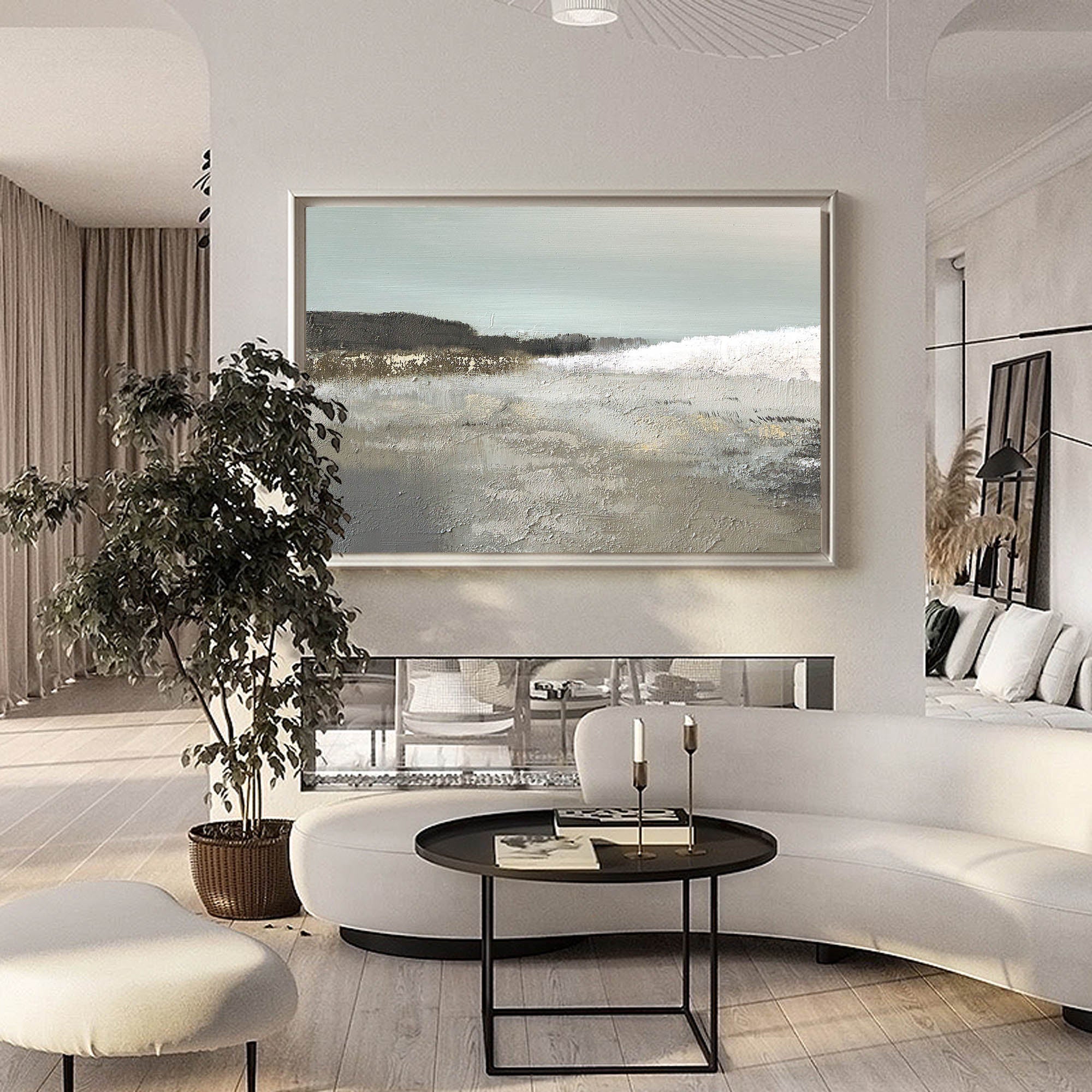Misty Coastal Horizon Textured Landscape Wall Art