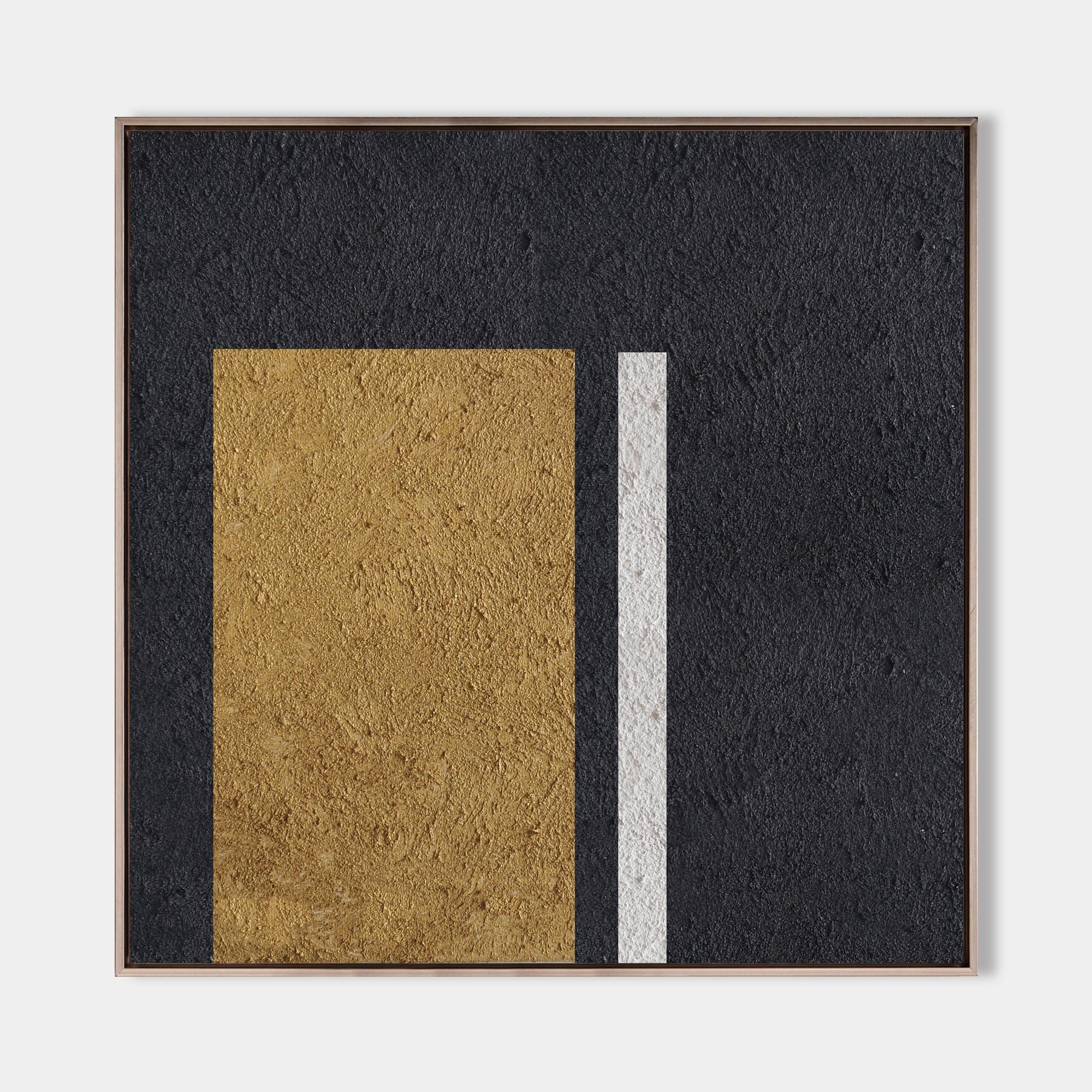 Black‑Gold‑White Square Stacked‑Rectangle Block Coarse‑Textured Artwork