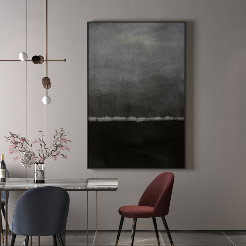 Abstract Black Gray Nocturnal Moonlit Horizon Oil Acrylic Linen Canvas Painting