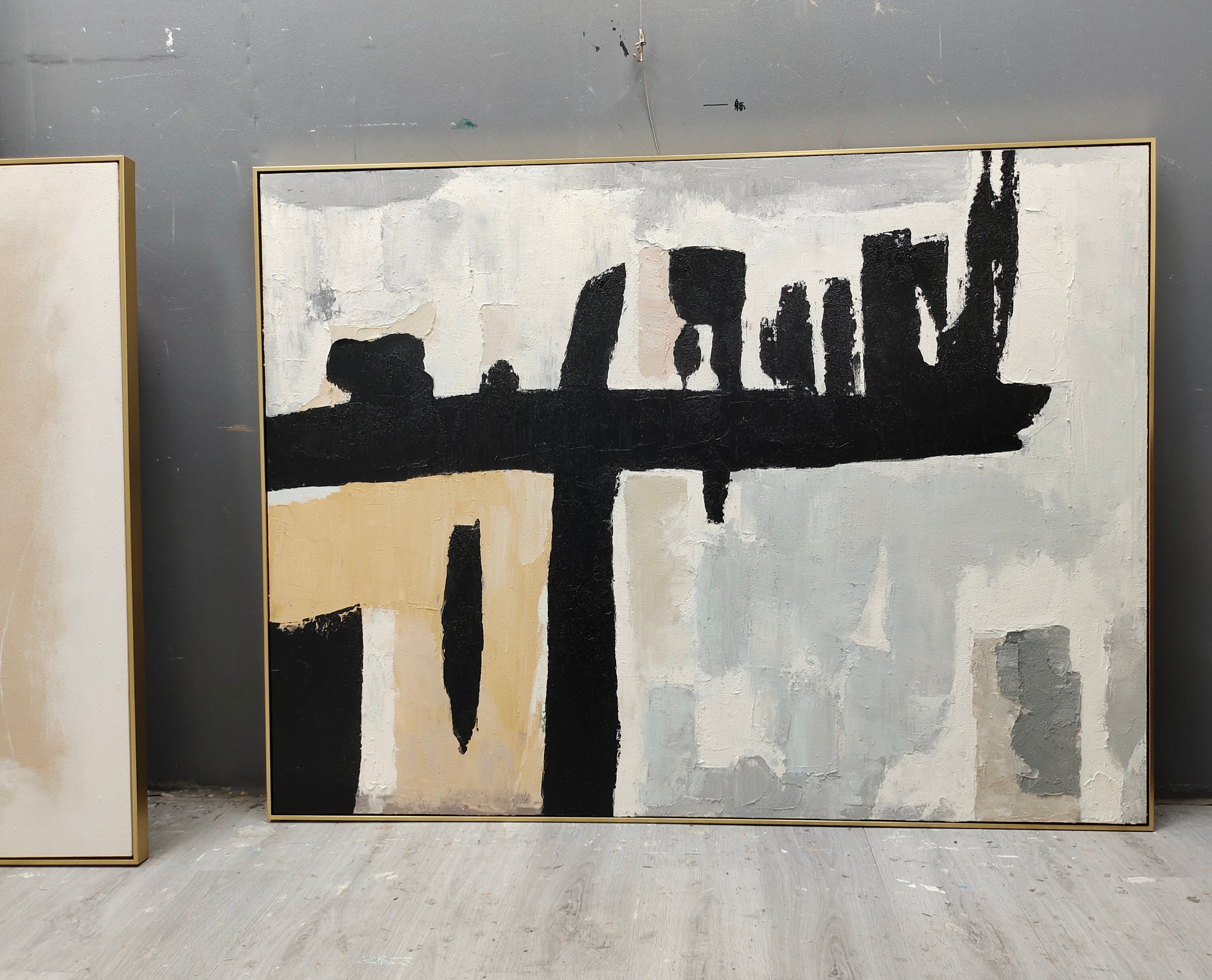Wall Art Abstract Black White Painting