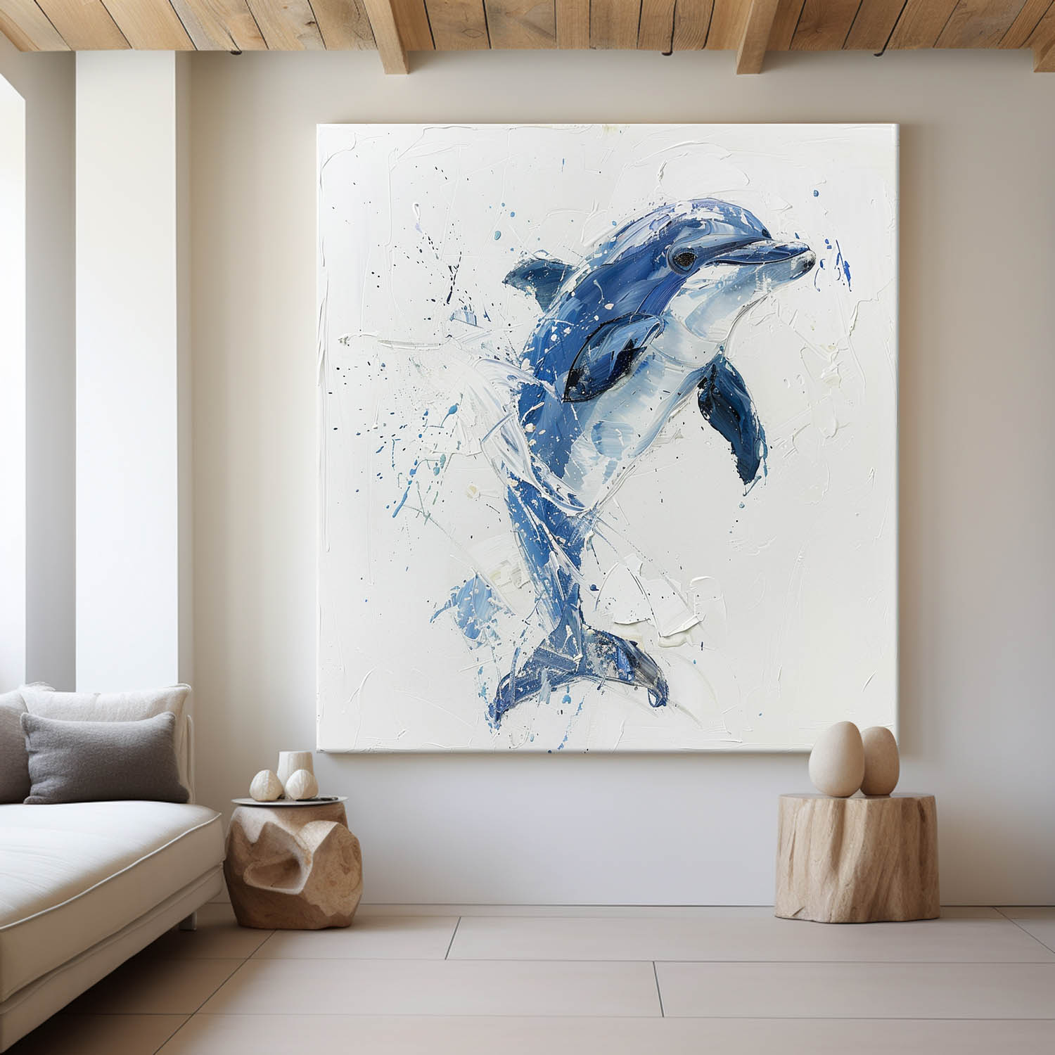 Blue Dolphin Splash Figurative Art