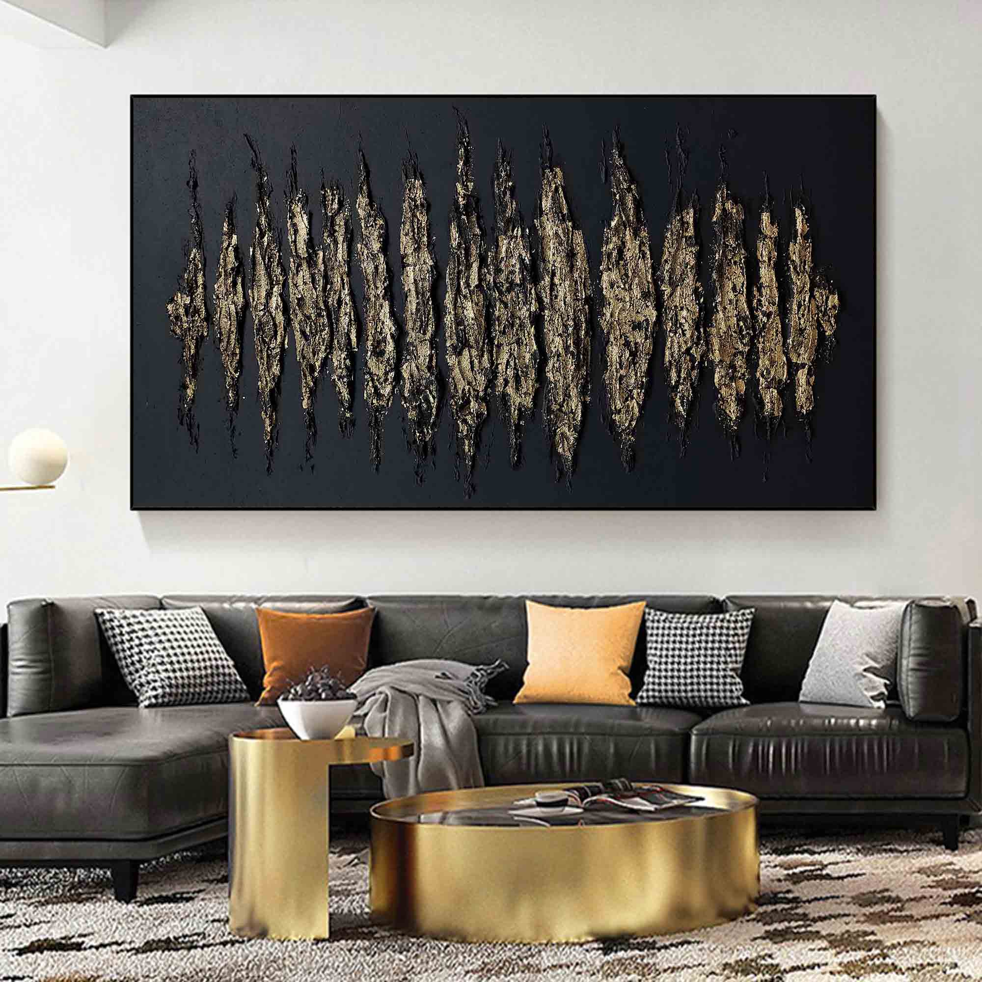 Wall Art Gold Black Abstract Strokes Modern Luxury Texture Living Room | Neutralighting