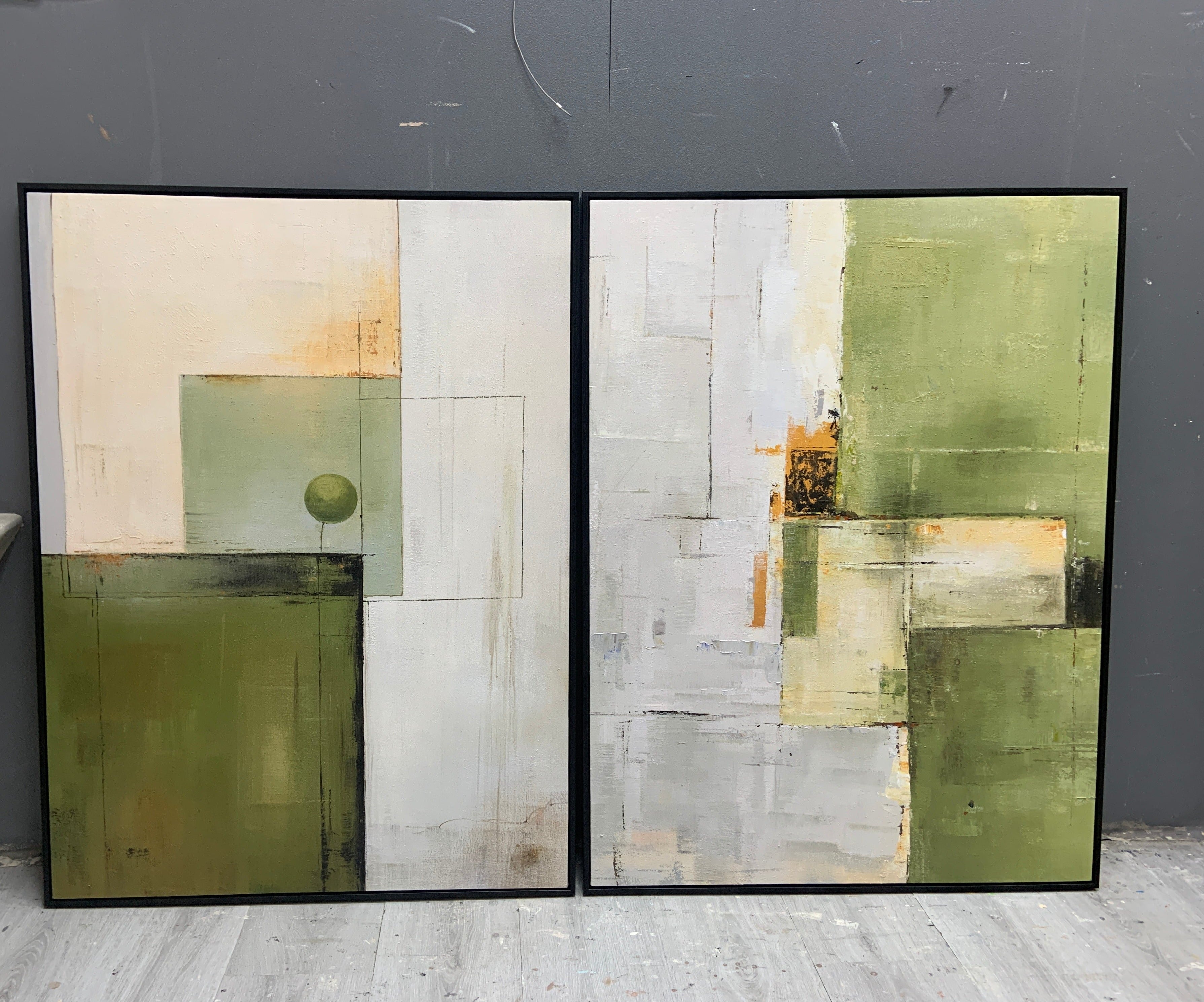 Green Beige Abstract Geometric Painting