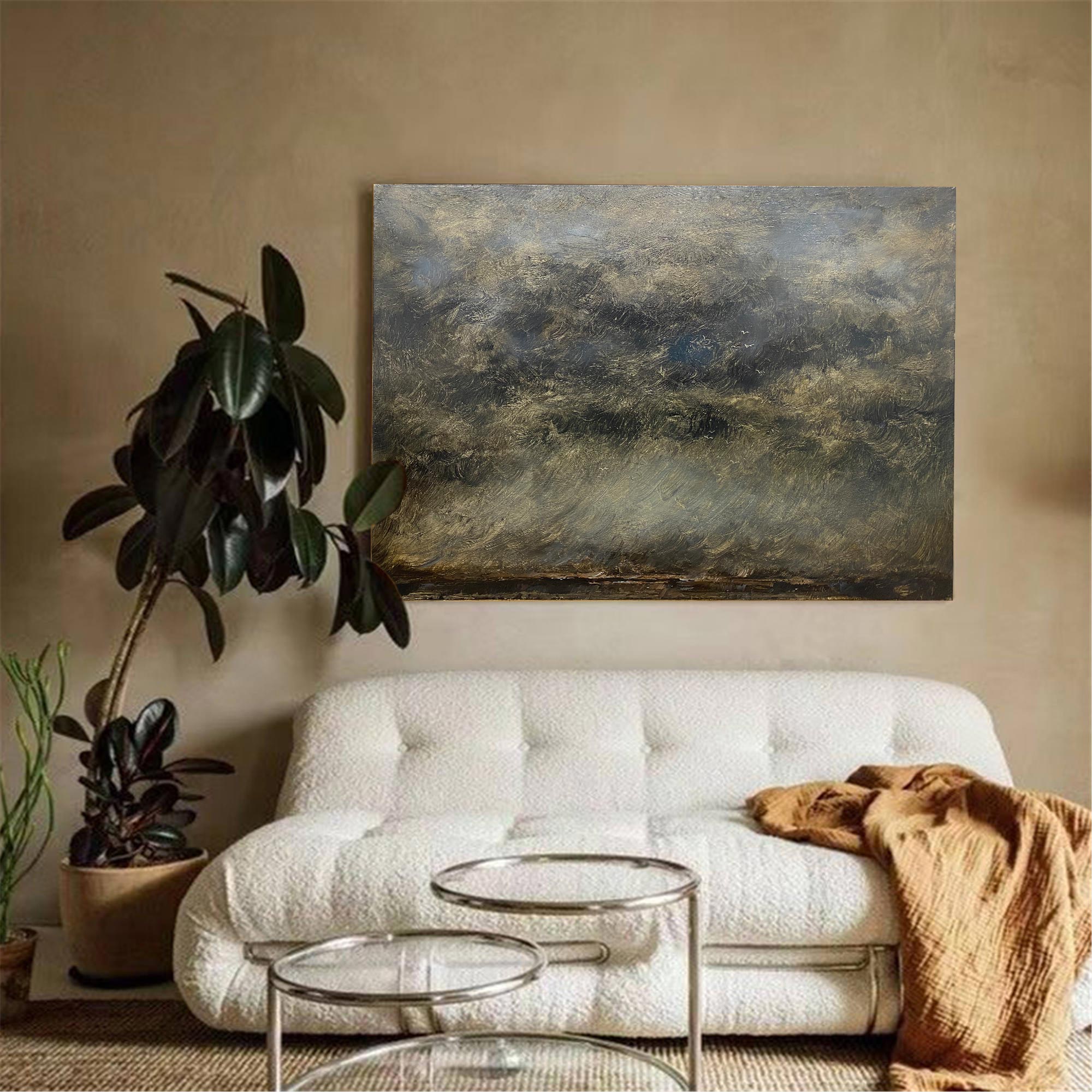 Abstract Misty Sage Green Landscape Oil Acrylic Linen Canvas Painting