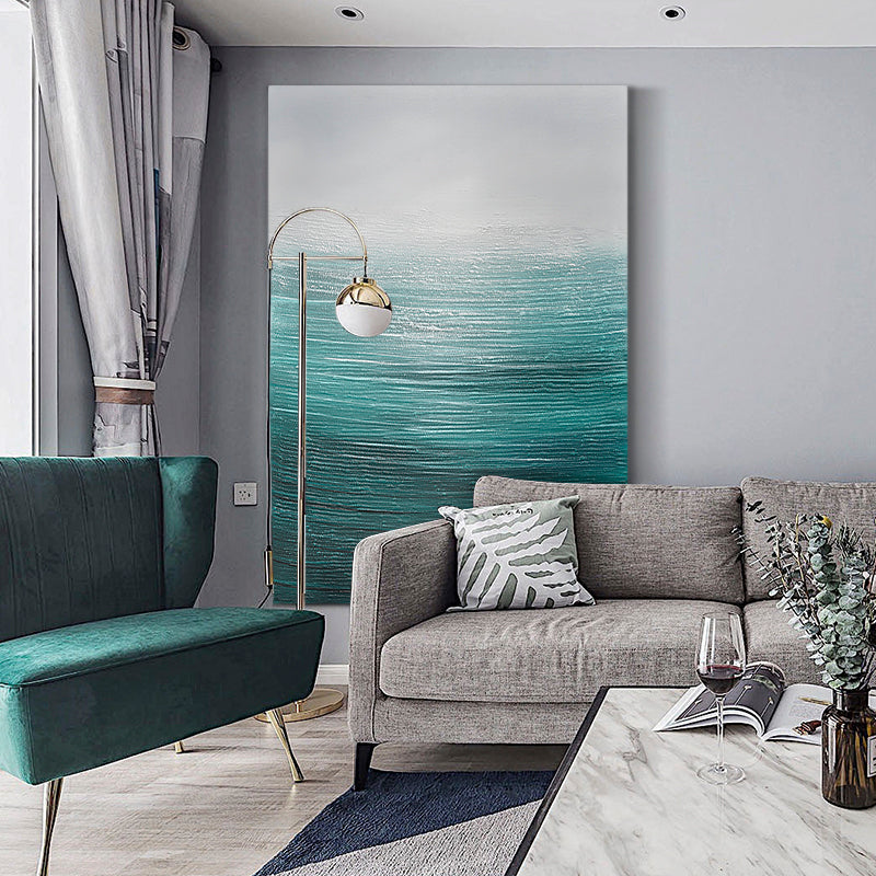 bstract Teal Gradient Seascape Minimalist Oil Acrylic Linen Canvas Painting