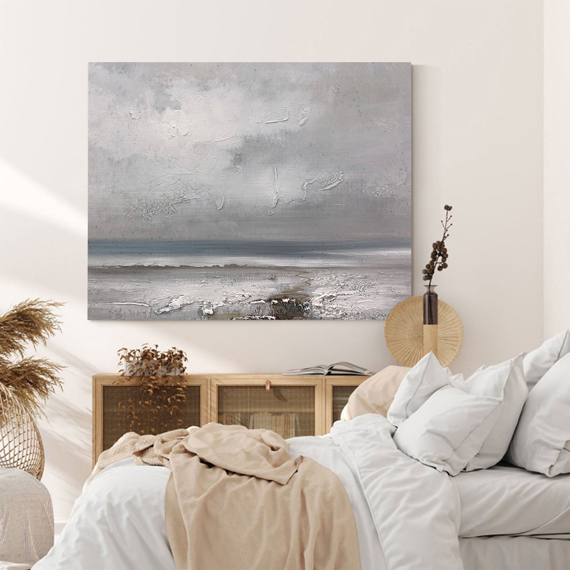 Textured Neutral Coastal Ocean Scene  Wall Art