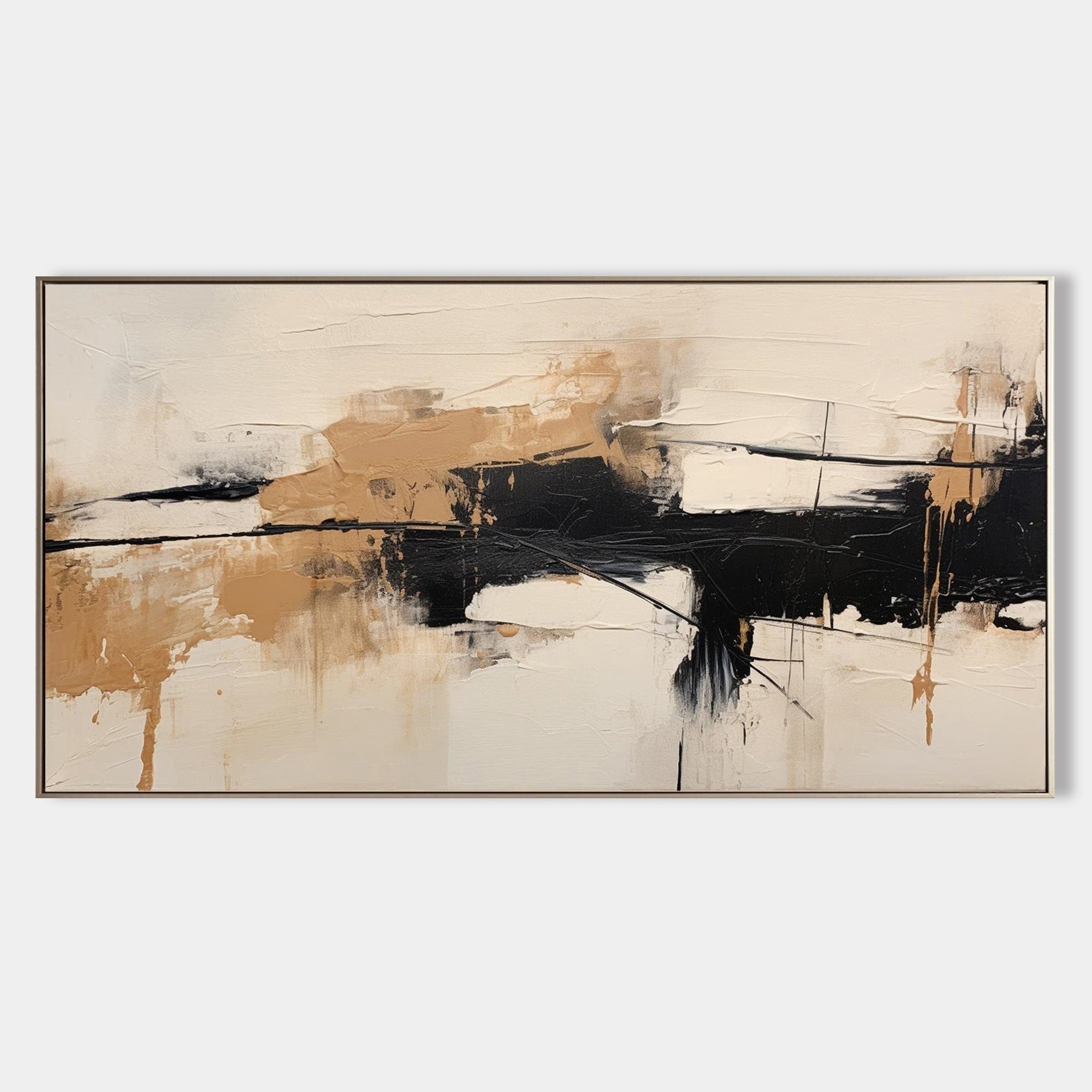Warm Beige Black Abstract Canvas Wall Art
