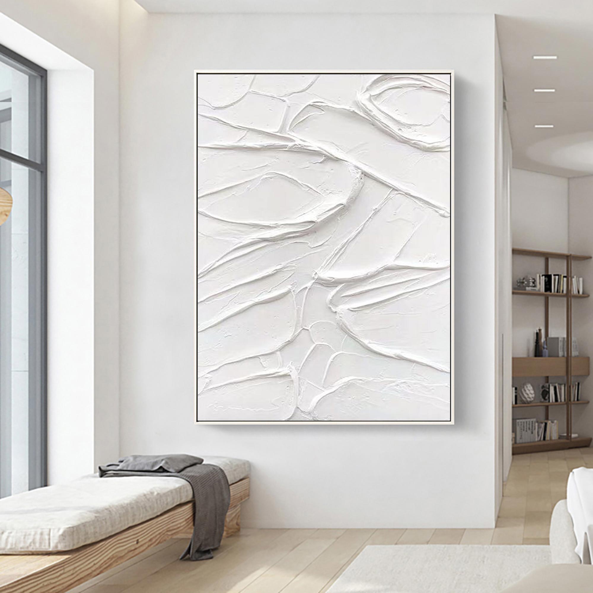 Minimalist White Textured Abstract Canvas Wall Art