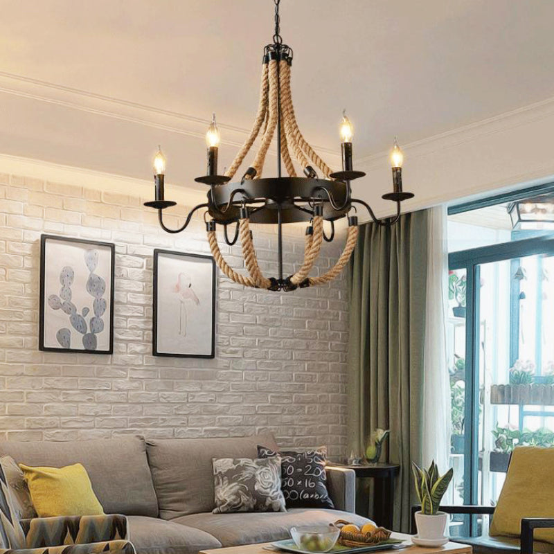 Epoch Industrial LED Pendant Light Metal/Rope Black Living Room/Bar - Neutralighting