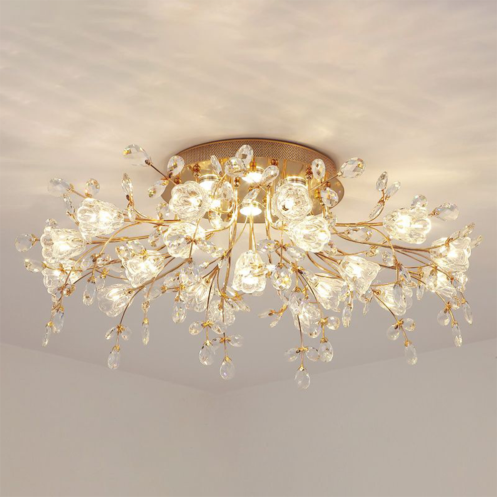 Arisha Art Deco Elegant Golden Crystal Flower Flush Mount Ceiling Light - Neutralighting