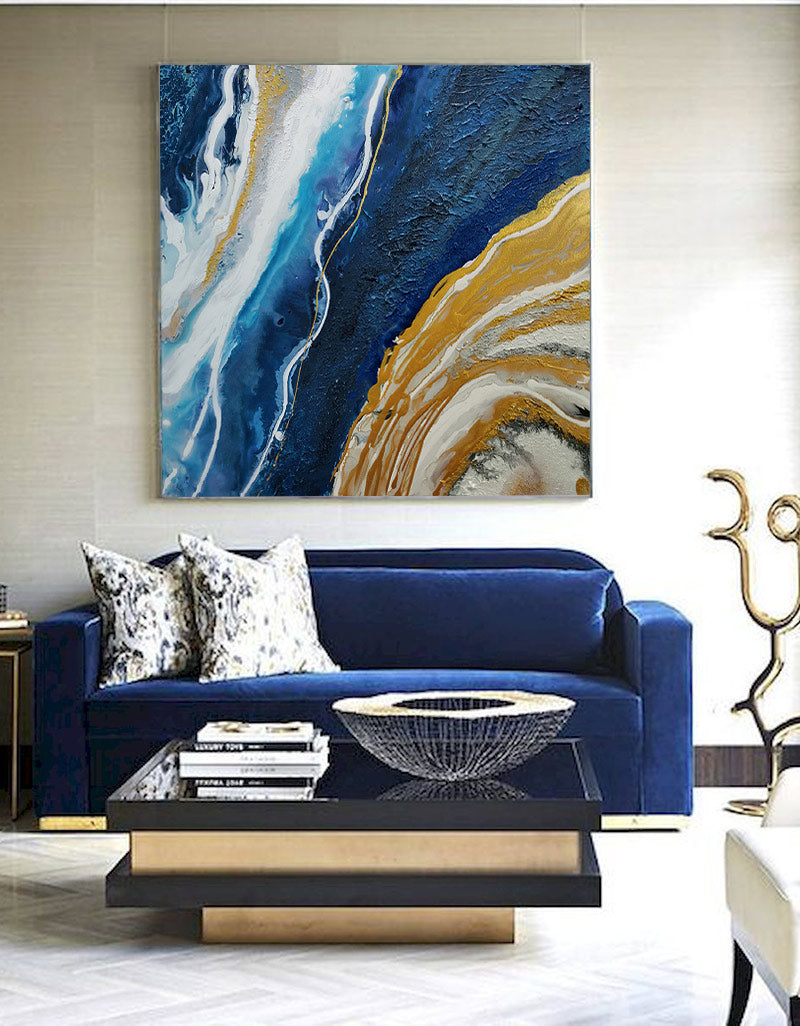 Gold Blue Abstract Art