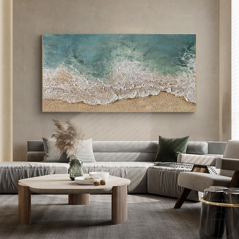Wall Art Teal Ocean Beach Seascape Wave Modern Coastal Texture Living Room| Neutralighting