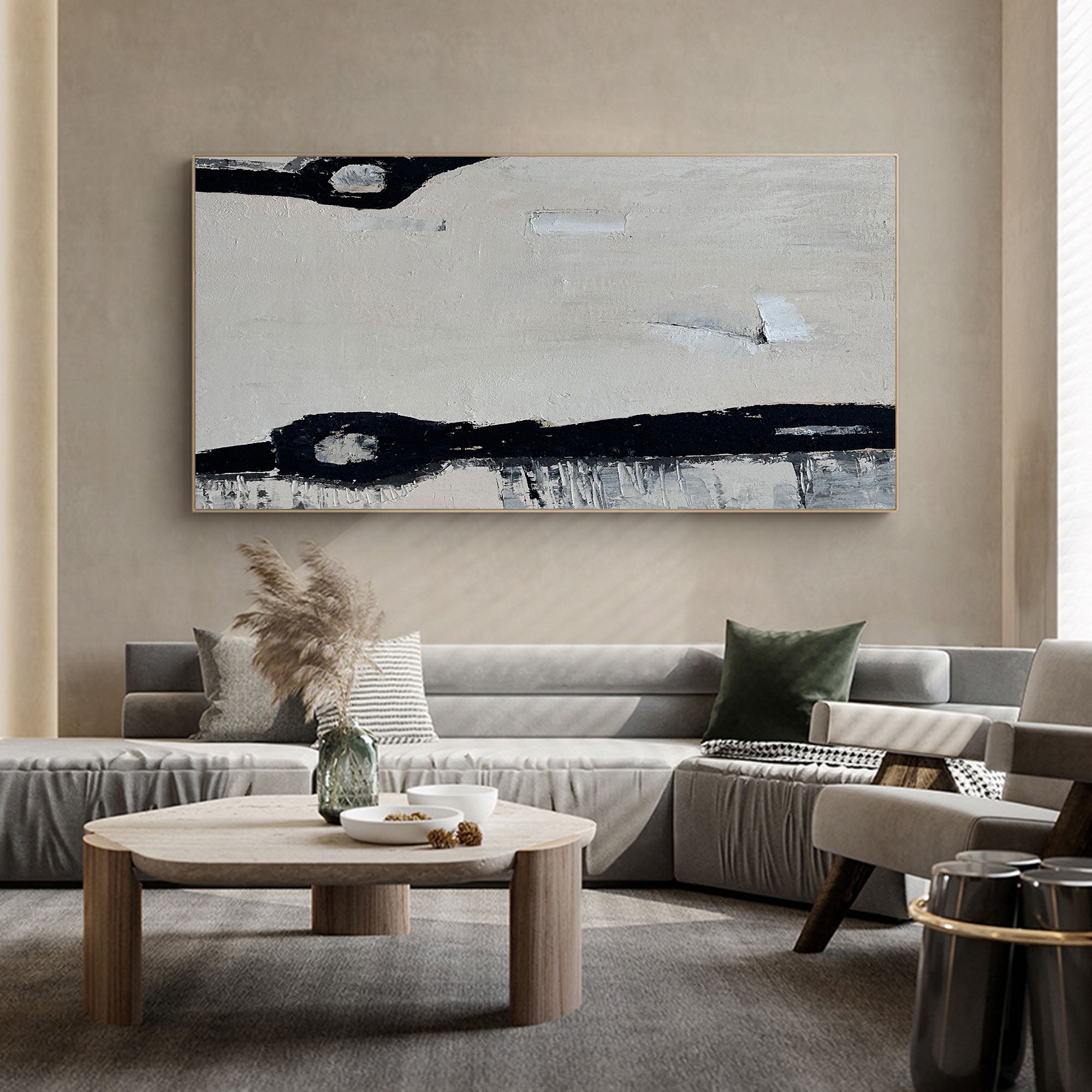 Minimalist Beige Grey Abstract Oil Painting