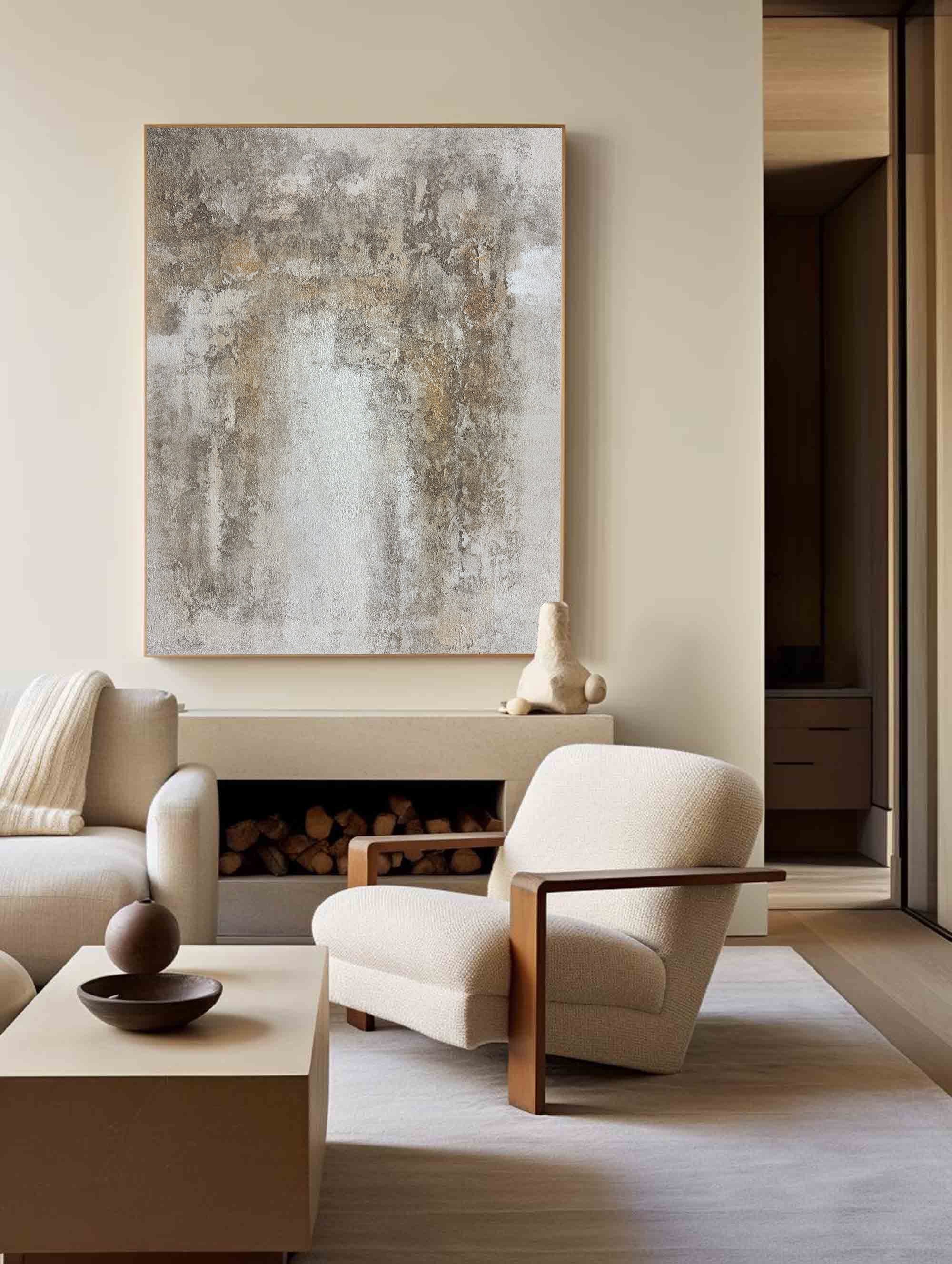 Aged Vintage Abstract Hand‑Painted Gold‑Flecked Muted Earth‑Tone Textured Artwork