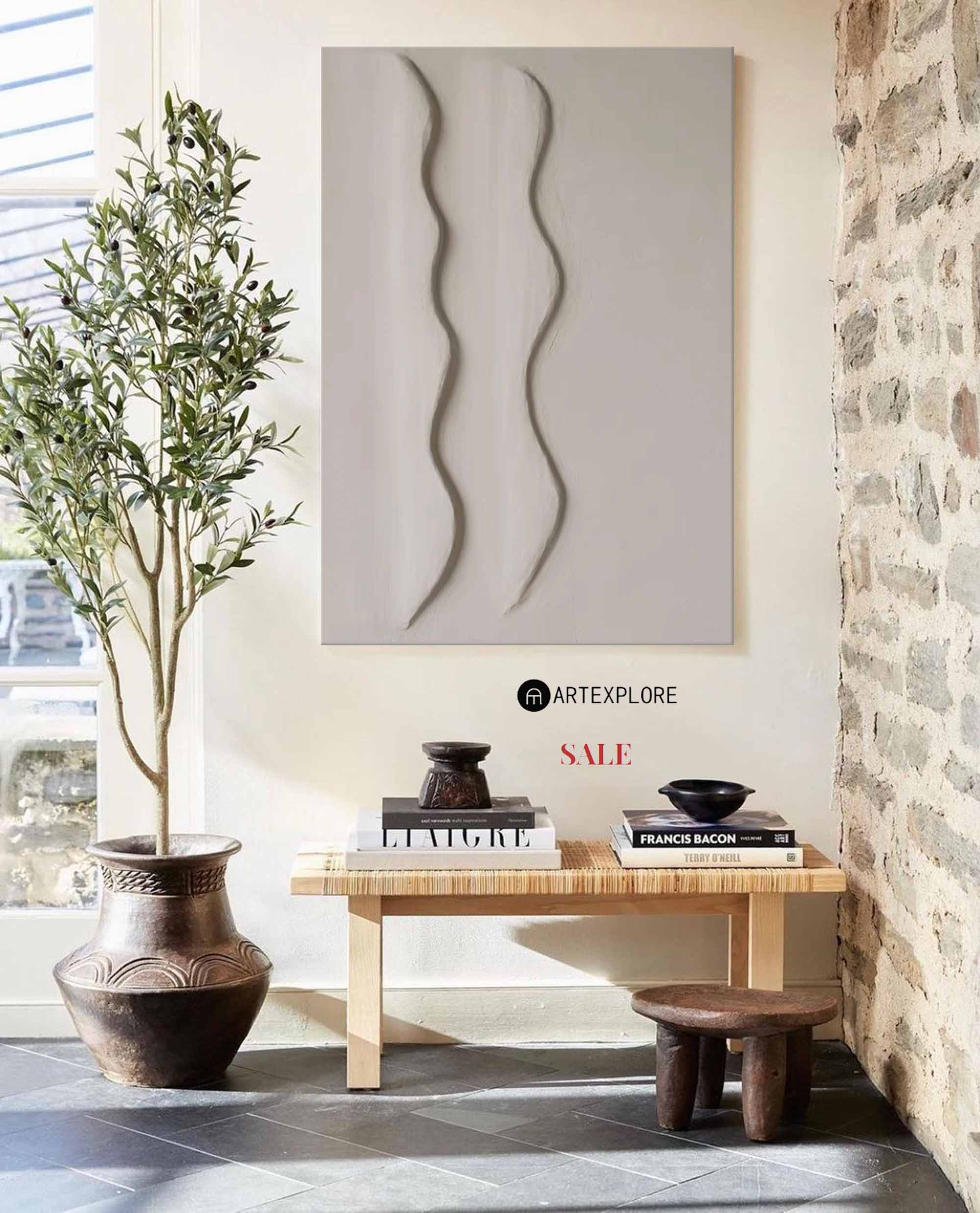 Hepworth Style Neutral Wavy Shape Canvas Art