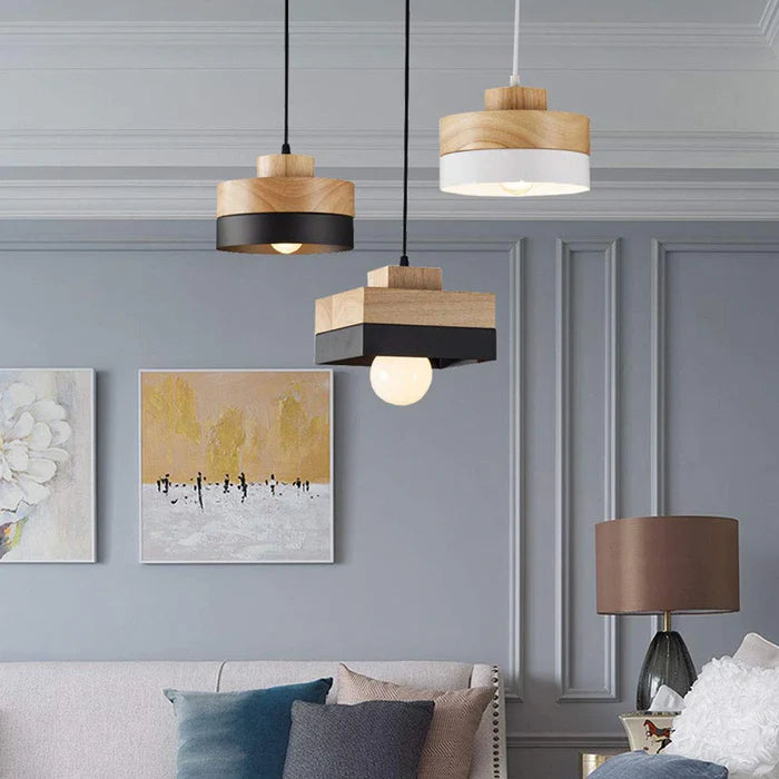 Aria Minimalist Black & White Wood Geometric Pendant Light - Neutralighting
