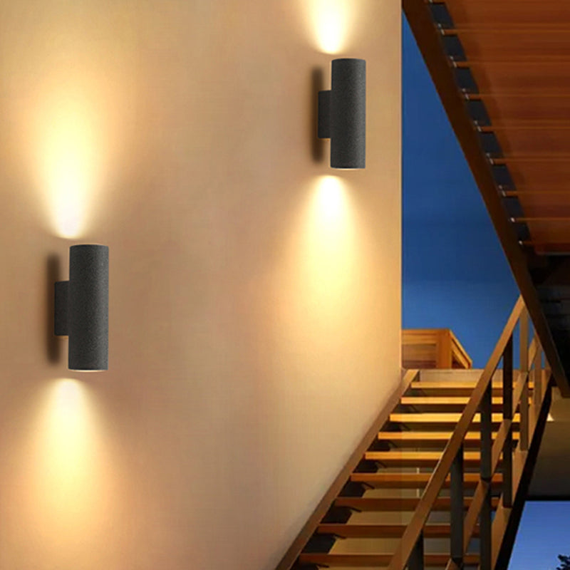 Ray Minimalist Cylindrical Double-headed Cement Outdoor Wall Lamp, Black/White - Neutralighting