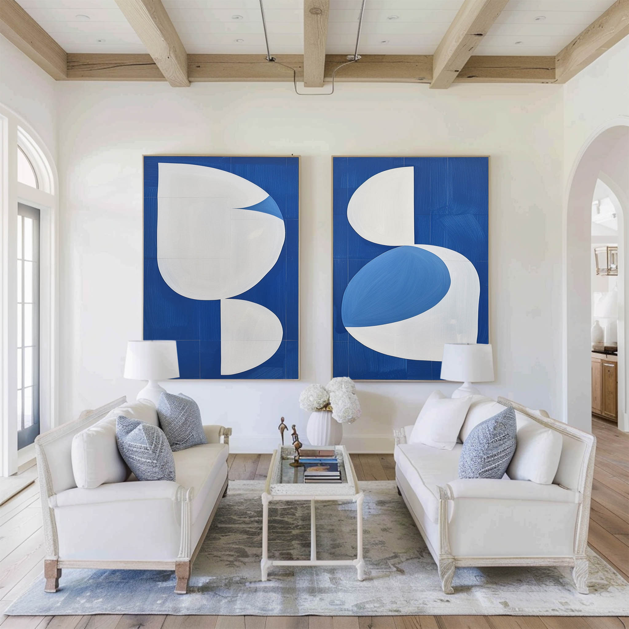 Diptych Blue Abstract Geometric Painting