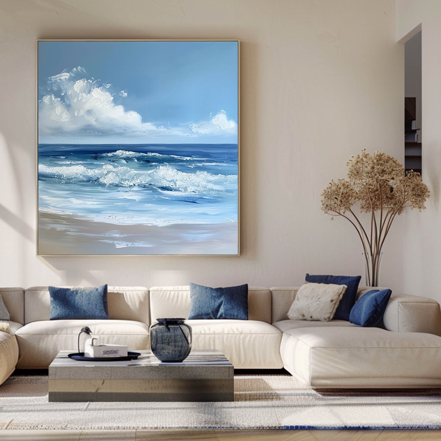 Blue Ocean Beach Waves Canvas Painting