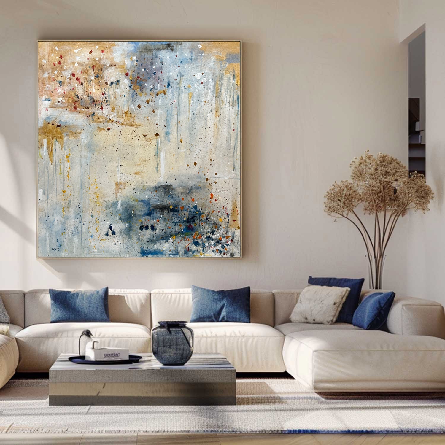 Blue Beige Abstract Textured Painting