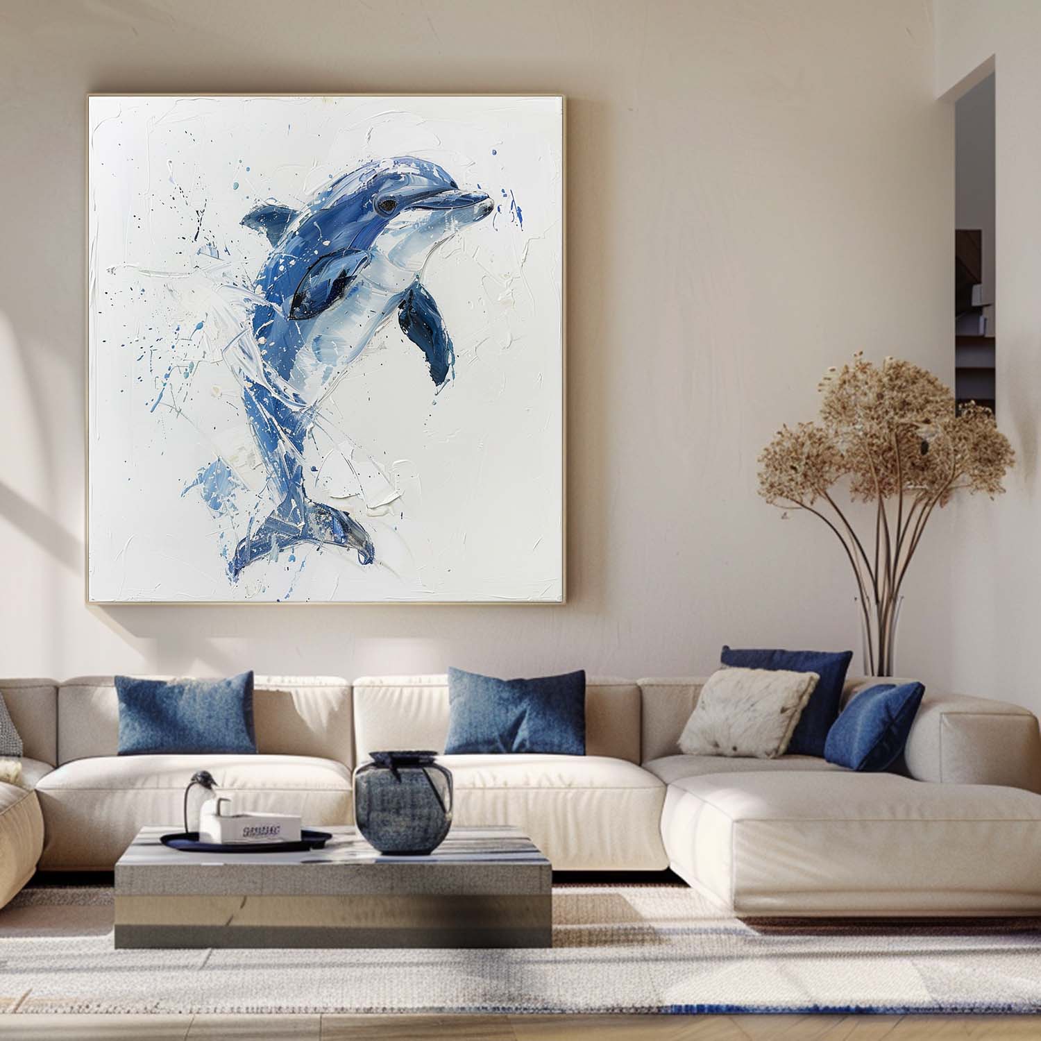 Blue Dolphin Splash Figurative Art