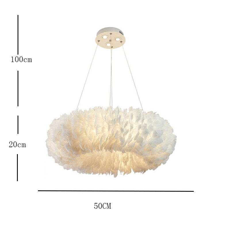 O'Moore Romantic Ring Feather/Metal Pendant Light, Natural Ostrich - Neutralighting