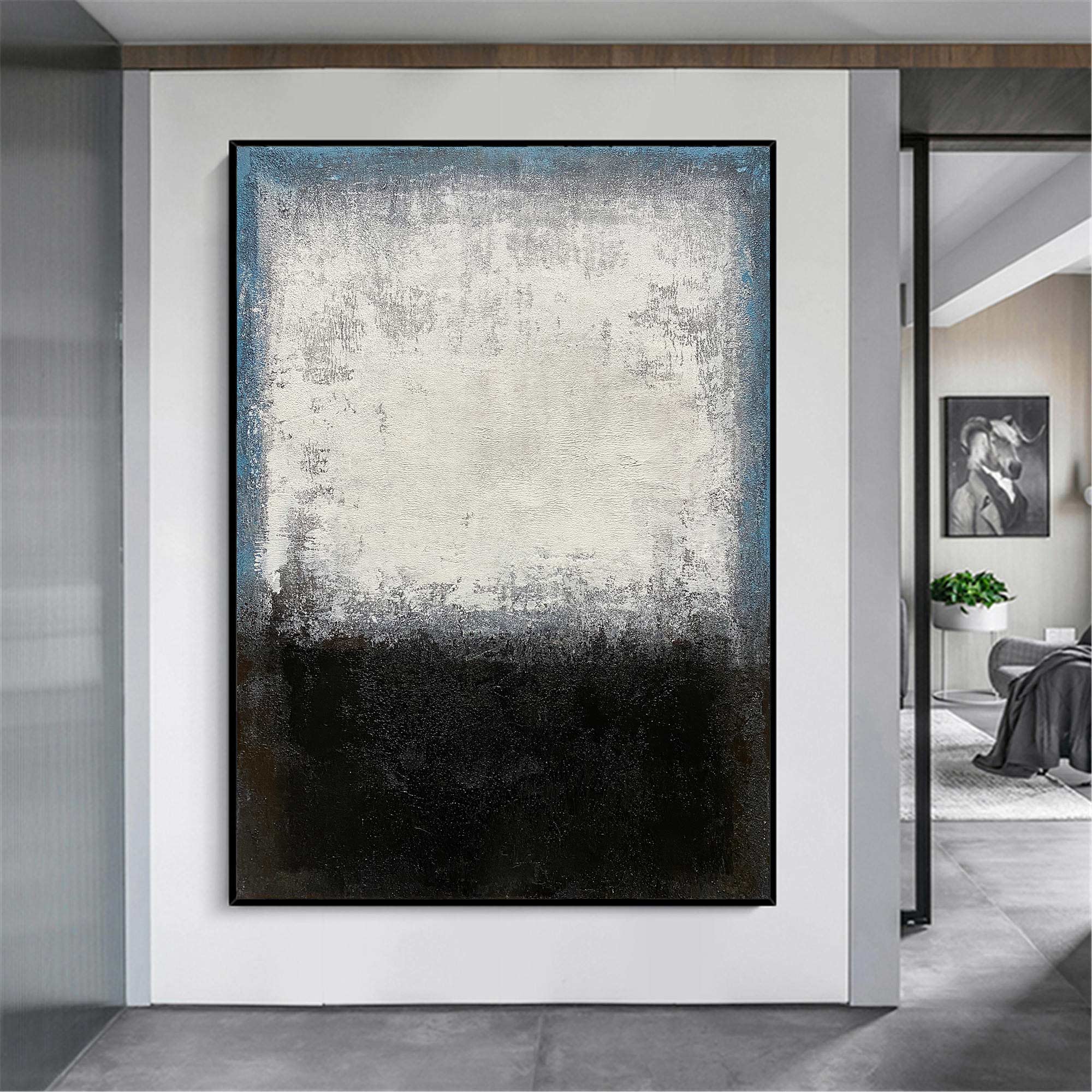 Black White Blue Minimalist Painting ABAV106 - Neutralighting