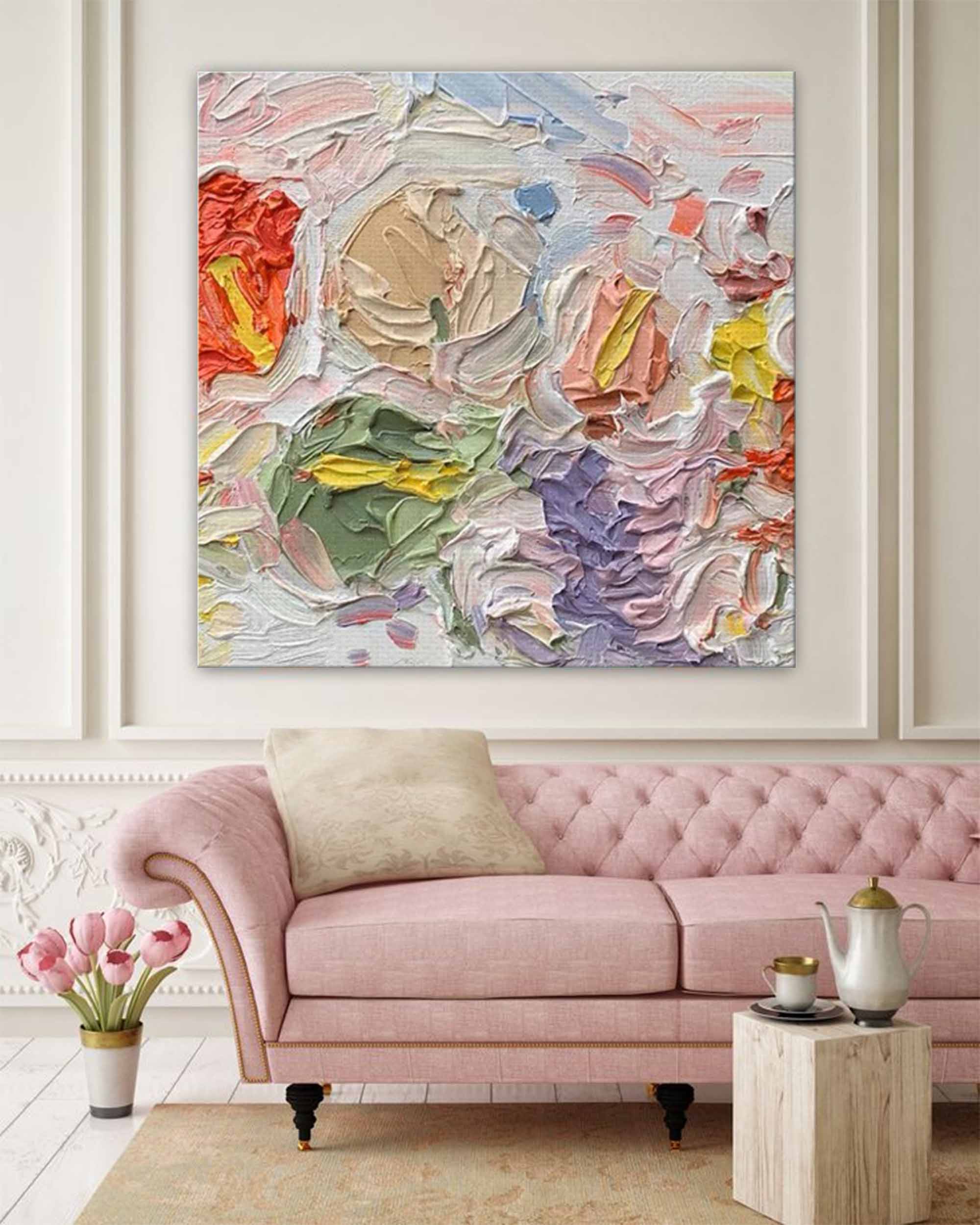 Colorful Floral Impasto Abstract Canvas Wall