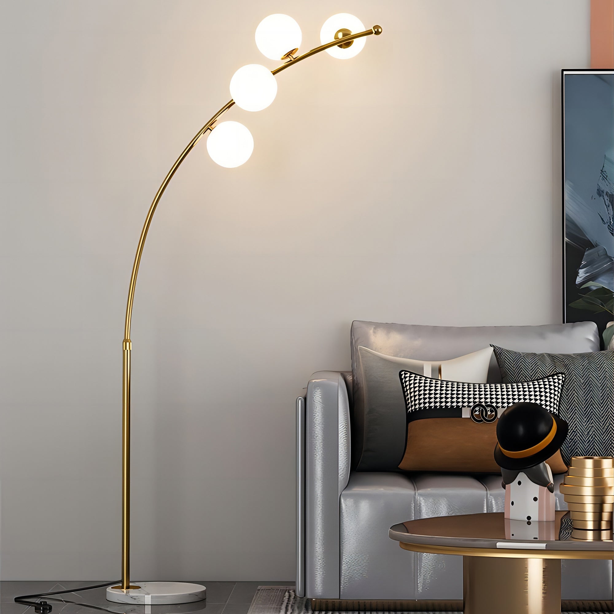 Valentina Modern Arc Multi Head Bubble Floor Lamp Black/Gold - Neutralighting