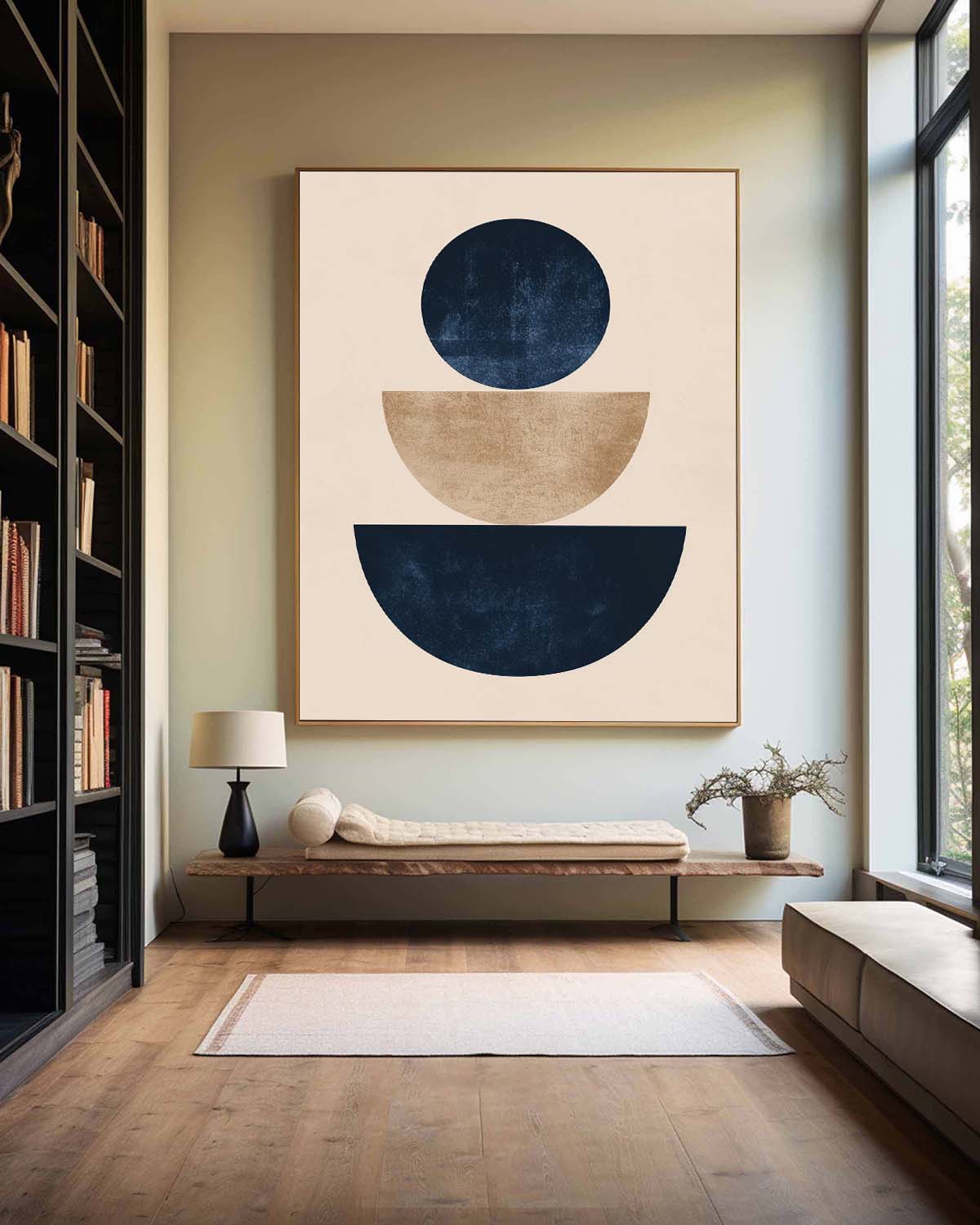 Navy Blue Beige Geometric Painting