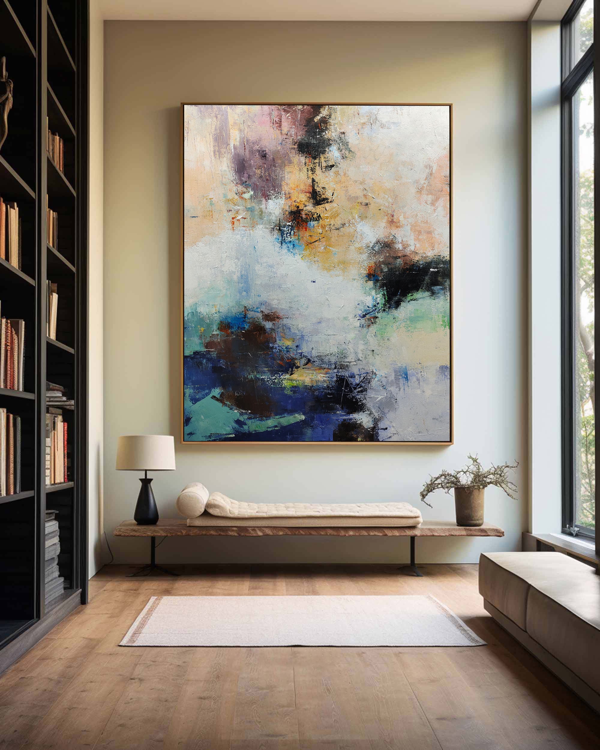 Abstract Blue Black Mixed Media Textured Wall Art