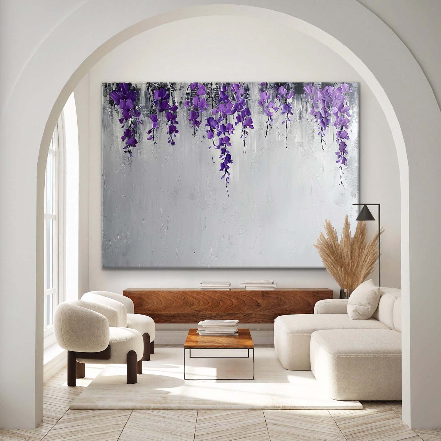 Wall Art Cascading Purple Wisteria Minimalist