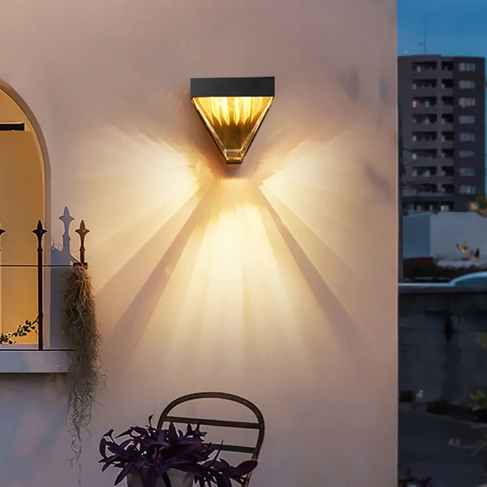 Laxor Waterproof Diamond Shape Metal/Crystal Outdoor Wall Lamp, Gold/Black - Neutralighting