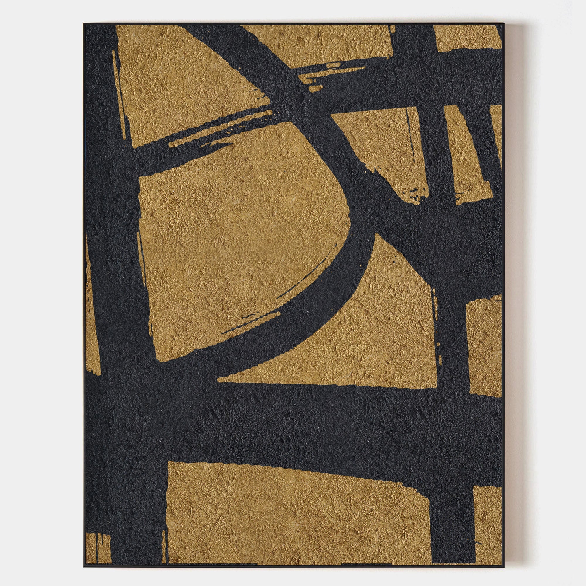 Gold‑Black Vertical Abstract Intersecting‑Line Coarse‑Textured Artwork