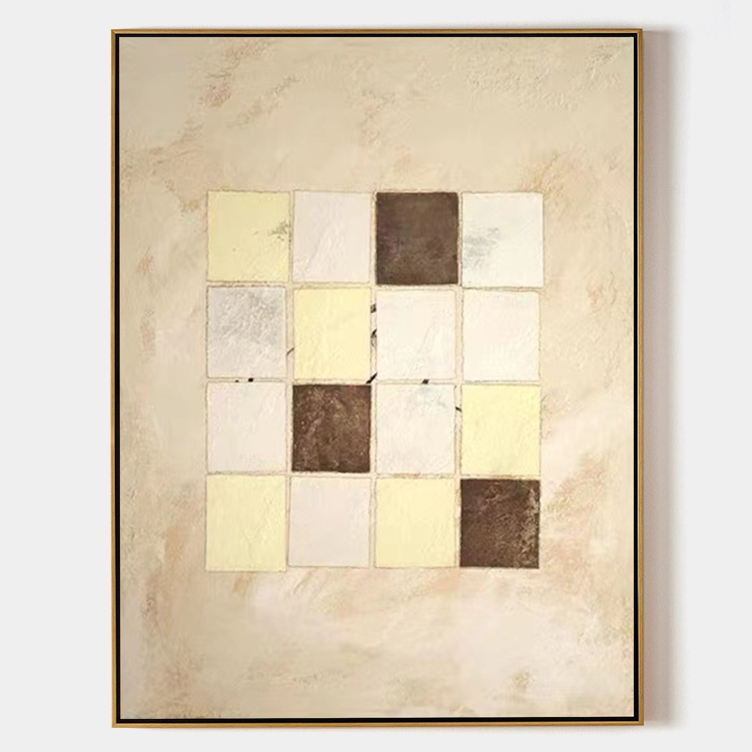 Earth‑Tone Geometric Block Composition Modern Wall Accent Artwork