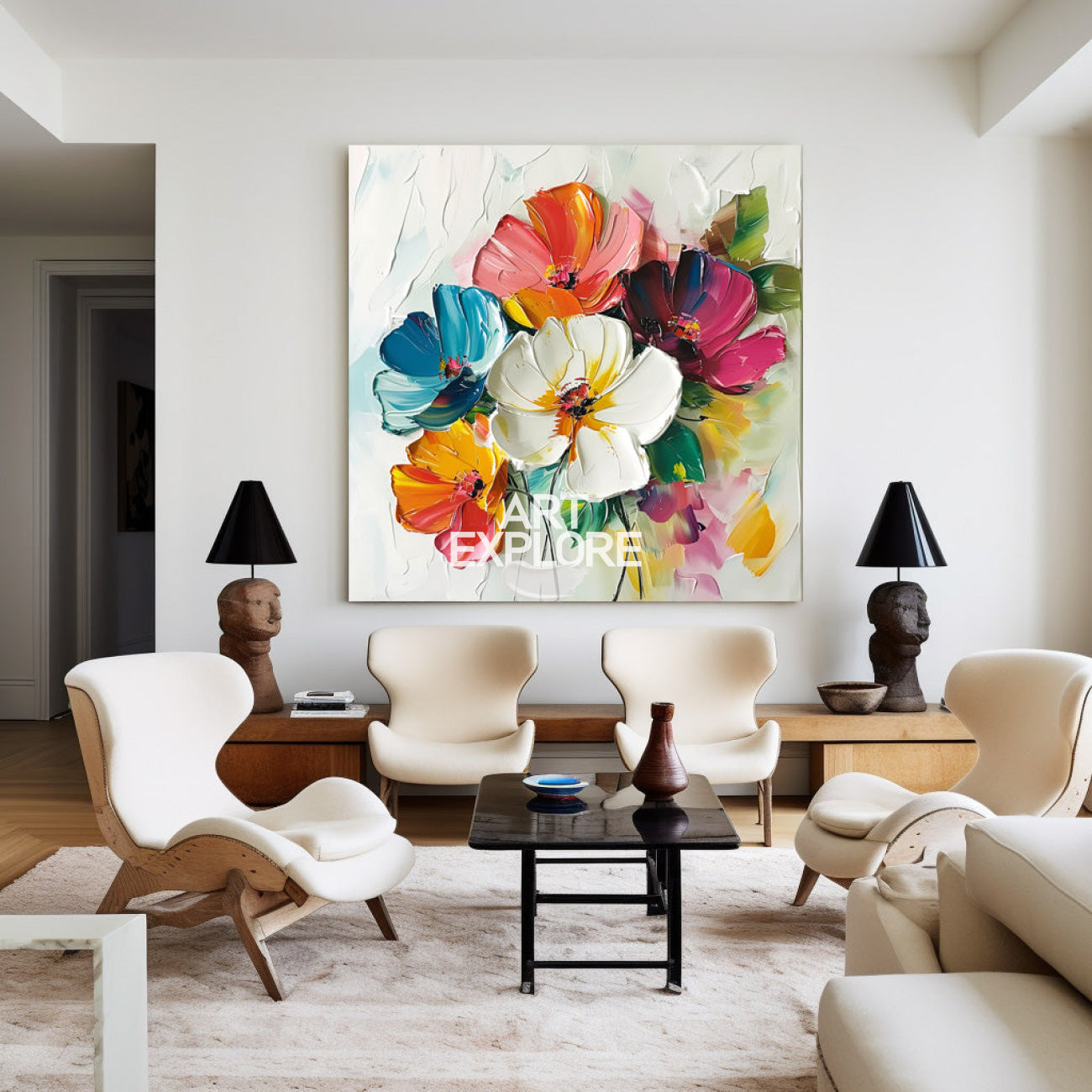Wall Art Colorful Abstract Floral Modern Impasto Texture Living Room | Neutralighting